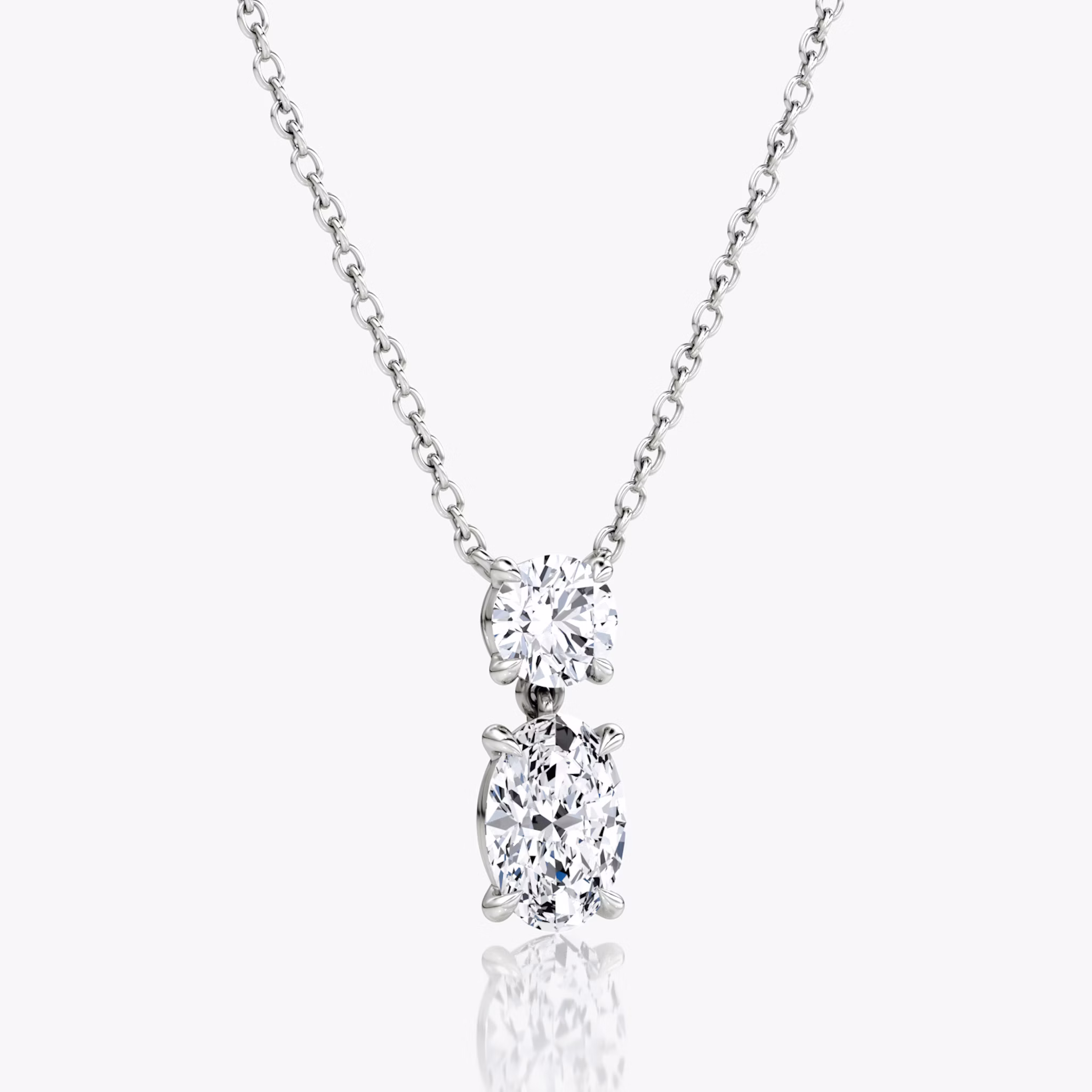 Signature Duo Drop Necklace | Round Brilliant and Oval | 14k | White Gold | caratWeight: 1.50ct