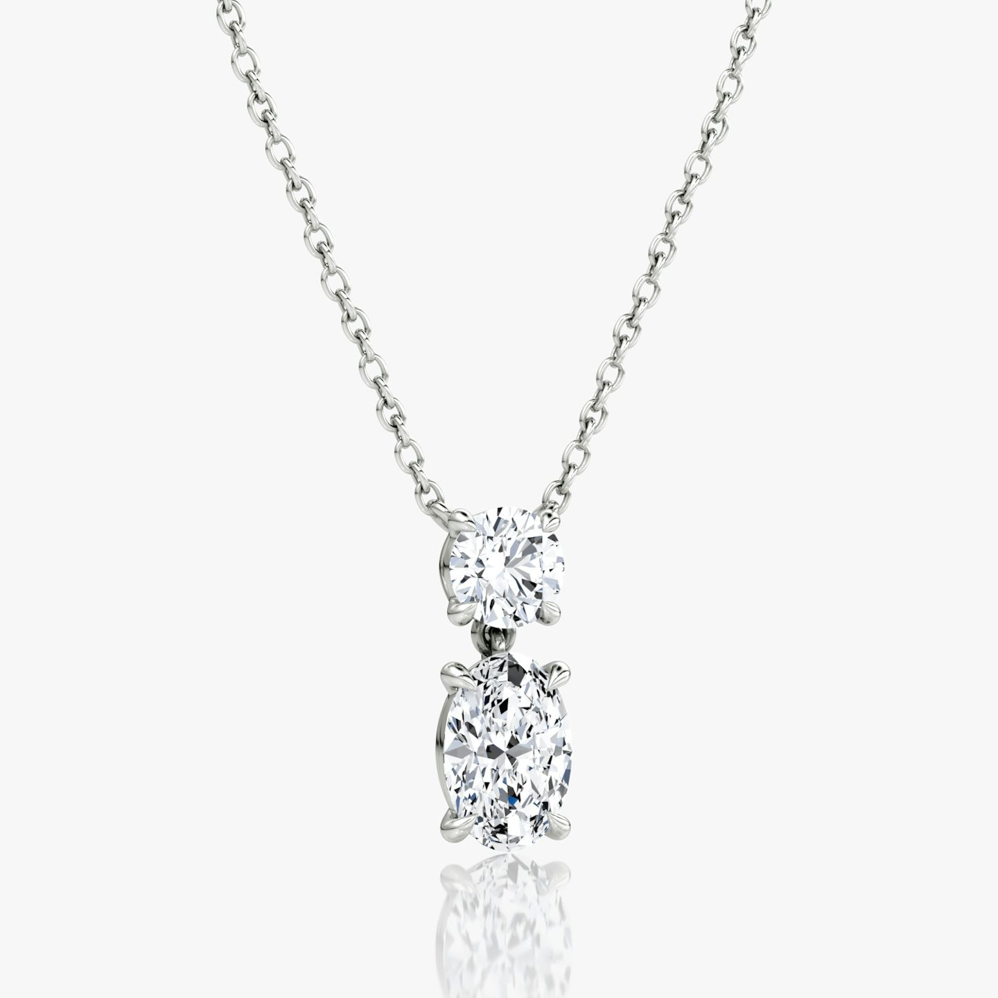Signature Duo Drop Necklace | Round Brilliant and Oval | 14k | White Gold | caratWeight: 1.50ct