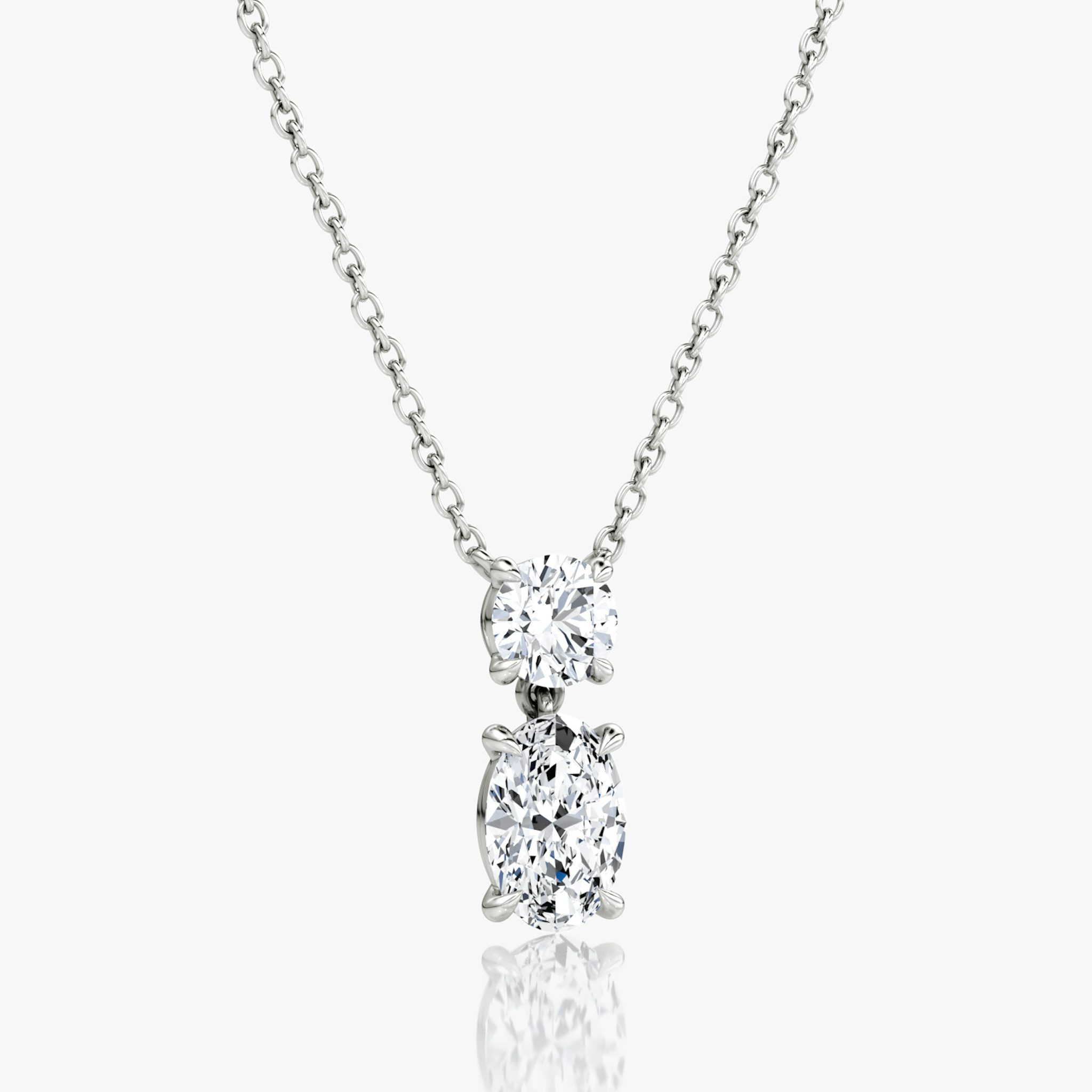 Signature Duo Drop Necklace | Round Brilliant and Oval | 14k | White Gold | caratWeight: 1.50ct