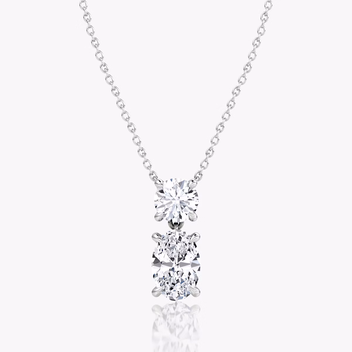 Signature Duo Drop Necklace | Round Brilliant and Oval | 14k | White Gold | caratWeight: 3ct