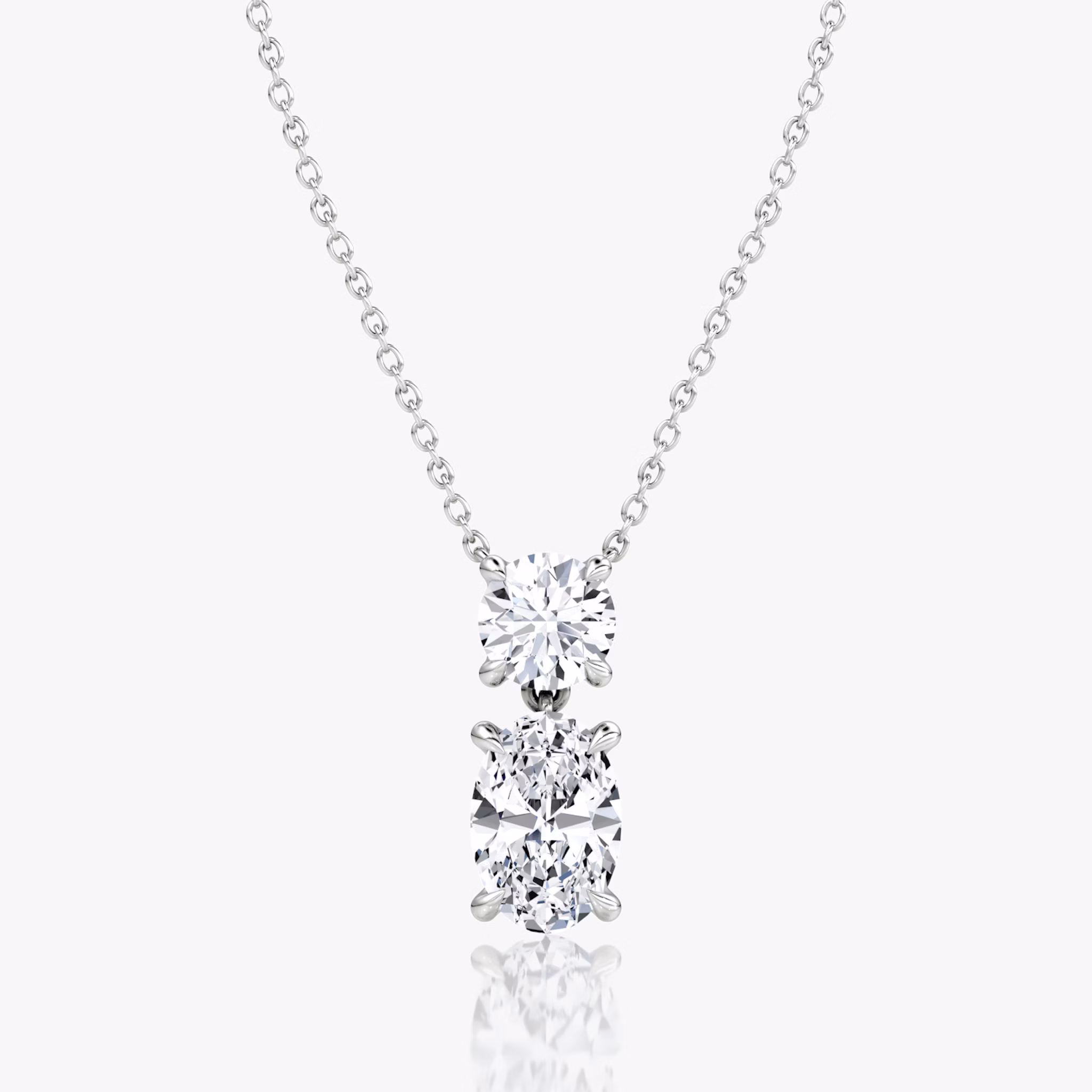 Signature Duo Drop Necklace | Round Brilliant and Oval | 14k | White Gold | caratWeight: 3ct