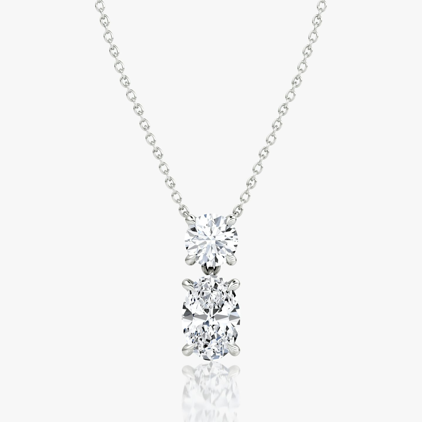 Signature Duo Drop Necklace | Round Brilliant and Oval | 14k | White Gold | caratWeight: 3ct