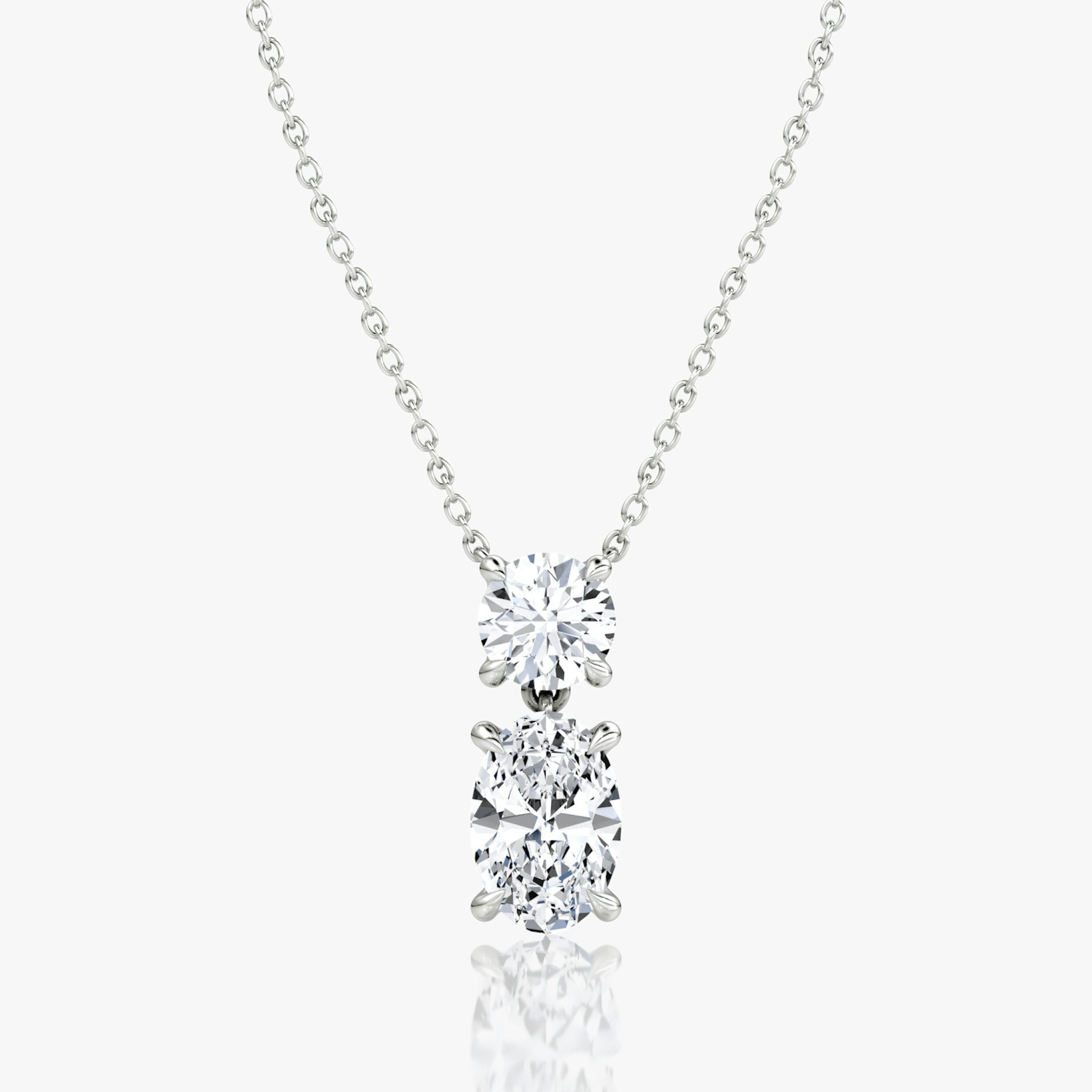 Signature Duo Drop Necklace | Round Brilliant and Oval | 14k | White Gold | caratWeight: 3ct