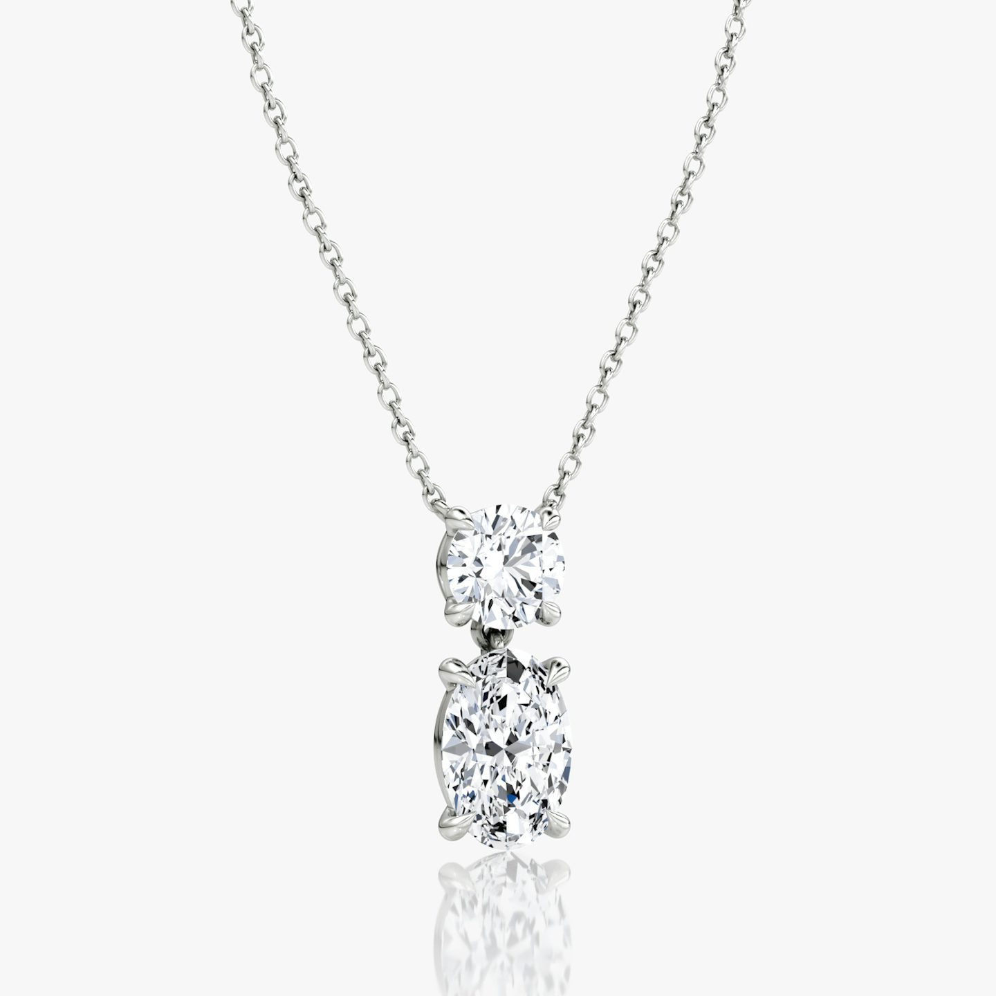 Signature Duo Drop Necklace | Round Brilliant and Oval | 14k | White Gold | caratWeight: 3ct