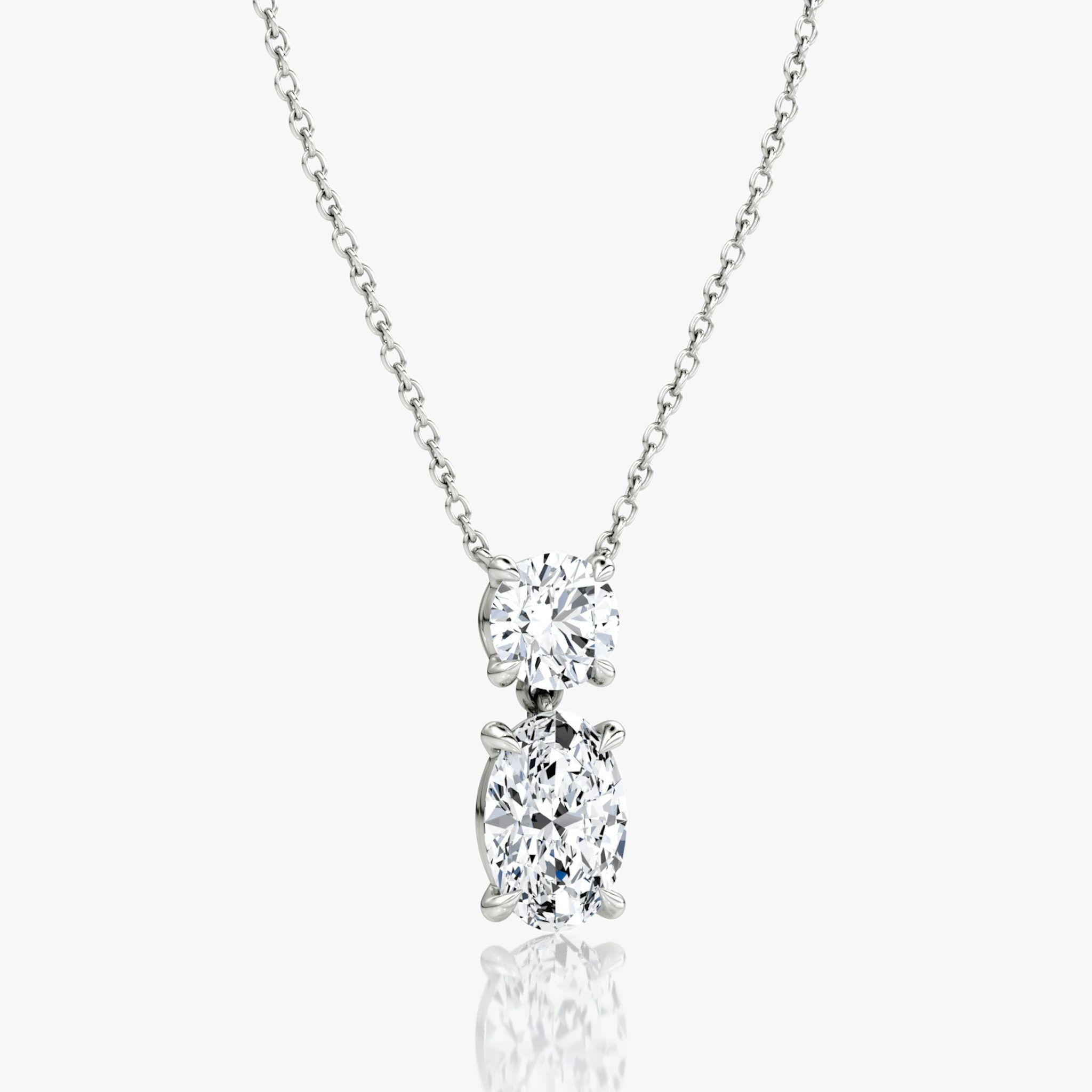 Signature Duo Drop Necklace | Round Brilliant and Oval | 14k | White Gold | caratWeight: 3ct