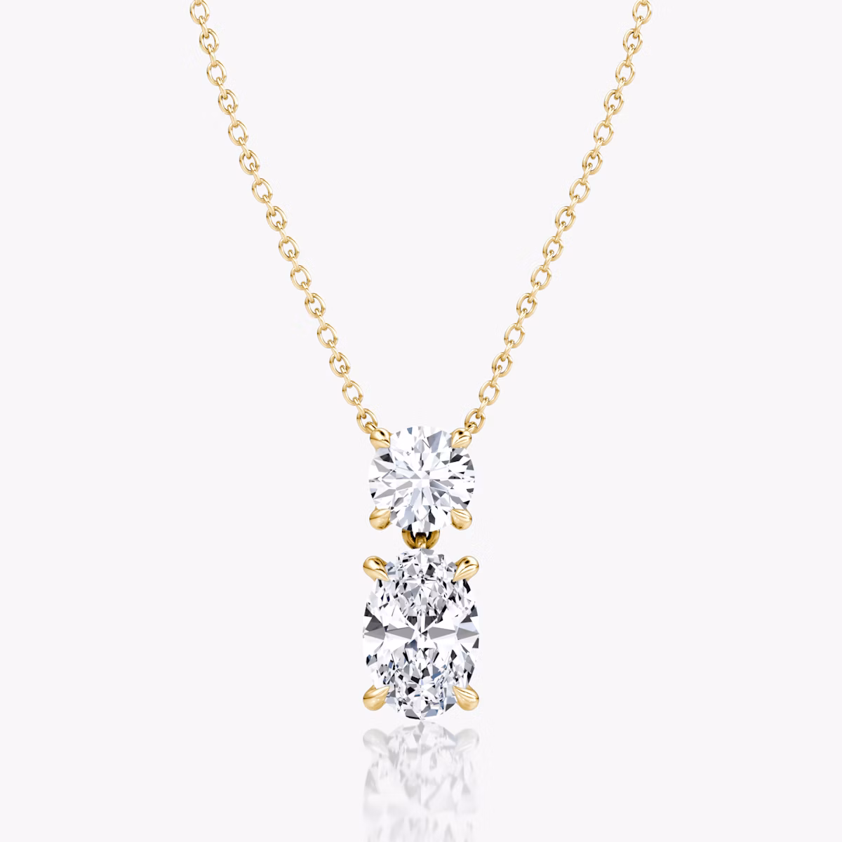 Signature Duo Drop Necklace | Round Brilliant and Oval | 14k | Yellow Gold | caratWeight: 3ct