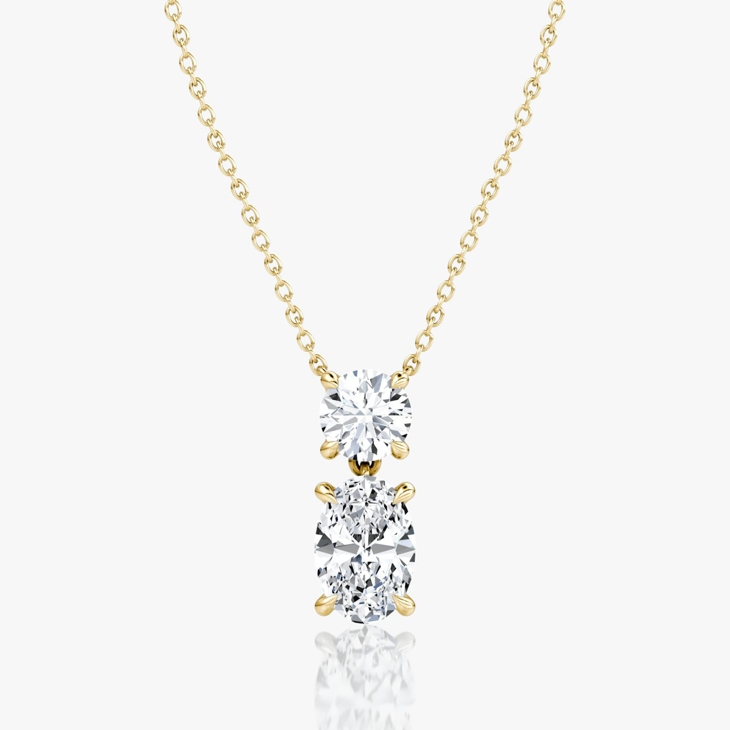 Signature Duo Drop Necklace | Round Brilliant and Oval | 14k | Yellow Gold | caratWeight: 3ct