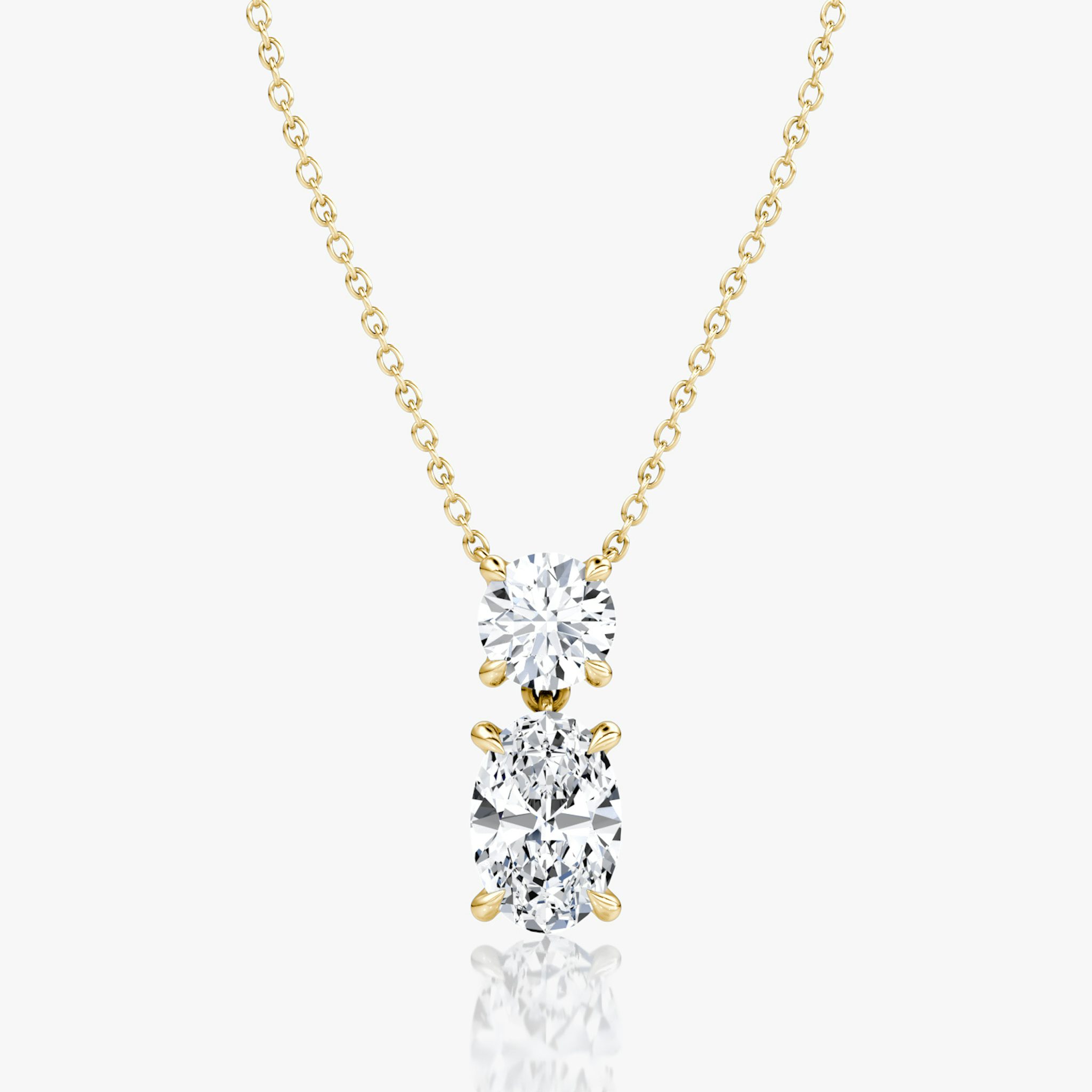 Signature Duo Drop Necklace | Round Brilliant and Oval | 14k | Yellow Gold | caratWeight: 3ct