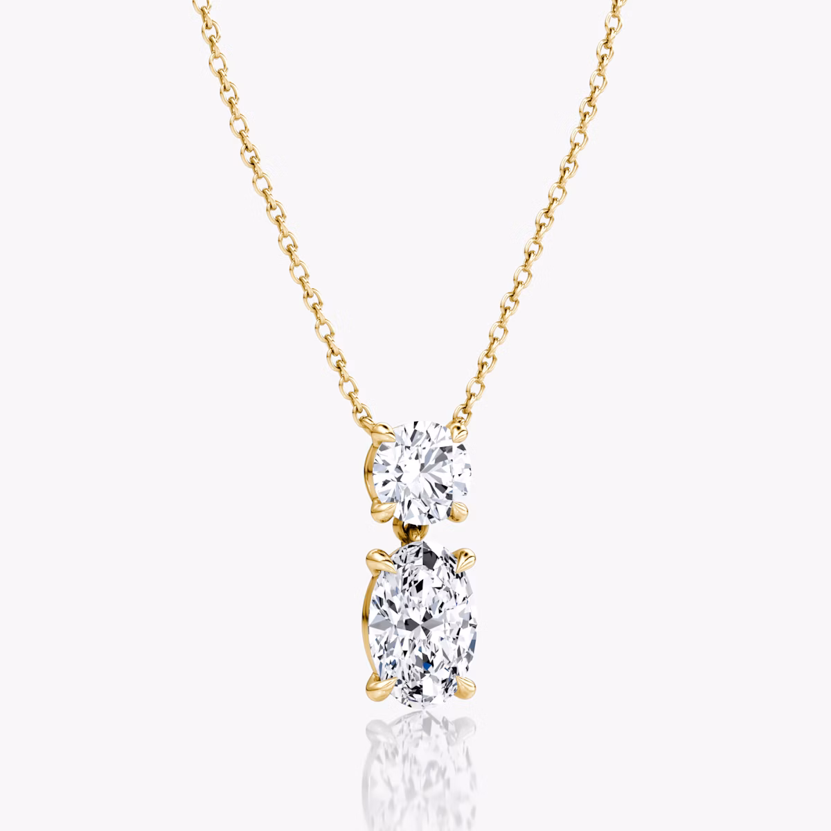 Signature Duo Drop Necklace | Round Brilliant and Oval | 14k | Yellow Gold | caratWeight: 3ct