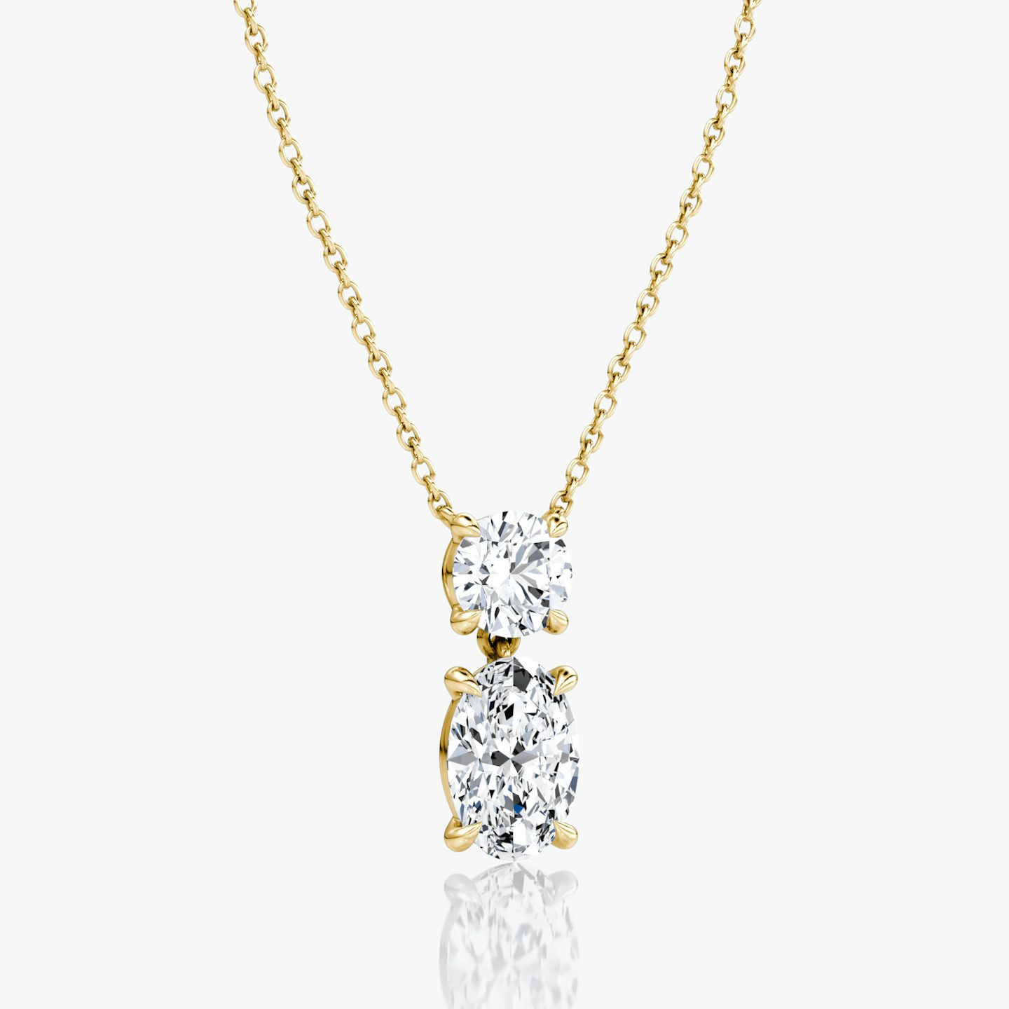 Signature Duo Drop Necklace | Round Brilliant and Oval | 14k | Yellow Gold | caratWeight: 3ct
