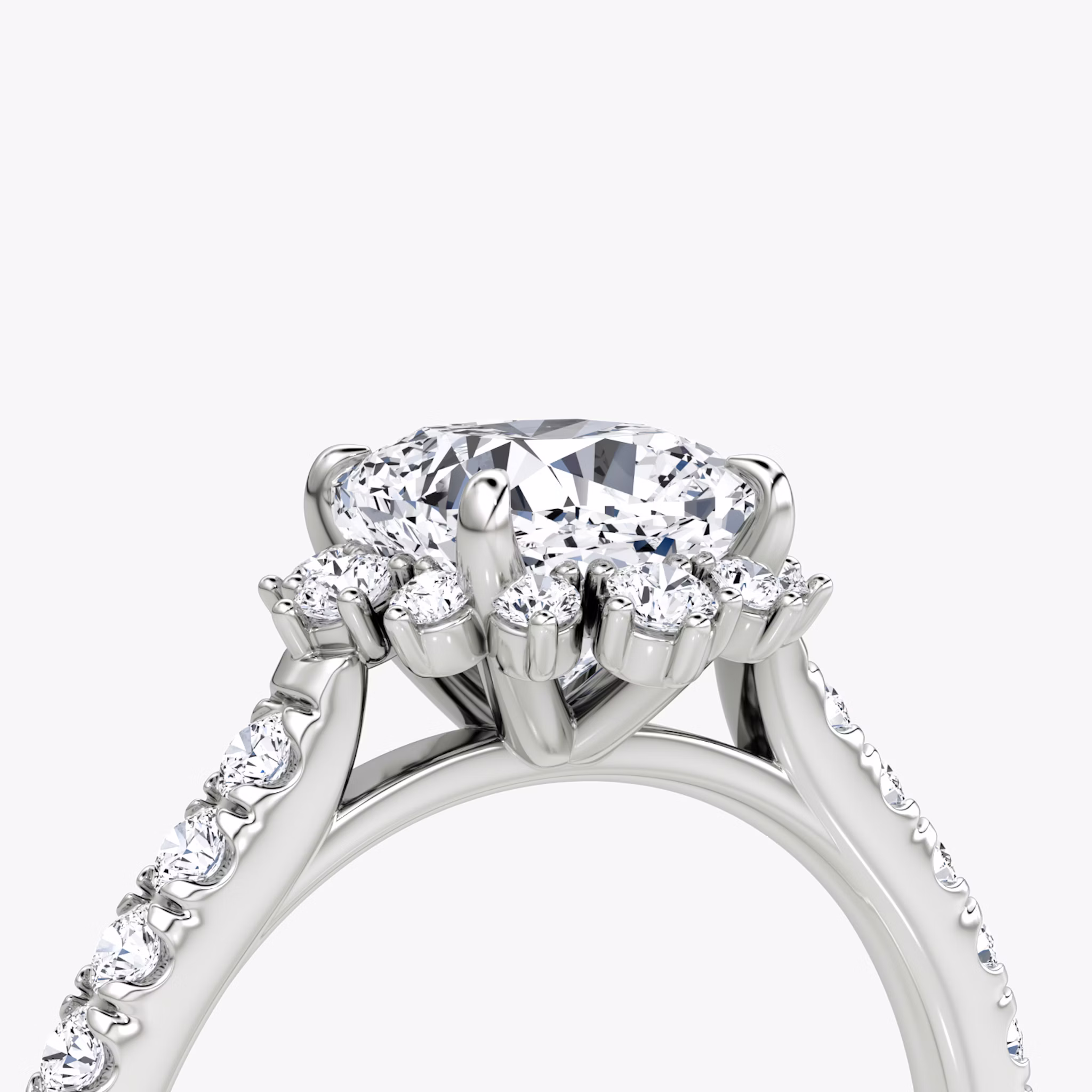 The Aurora Halo | Cushion | 18k | White Gold | bandAccent: Pavé | diamondOrientation: vertical | caratWeight: other