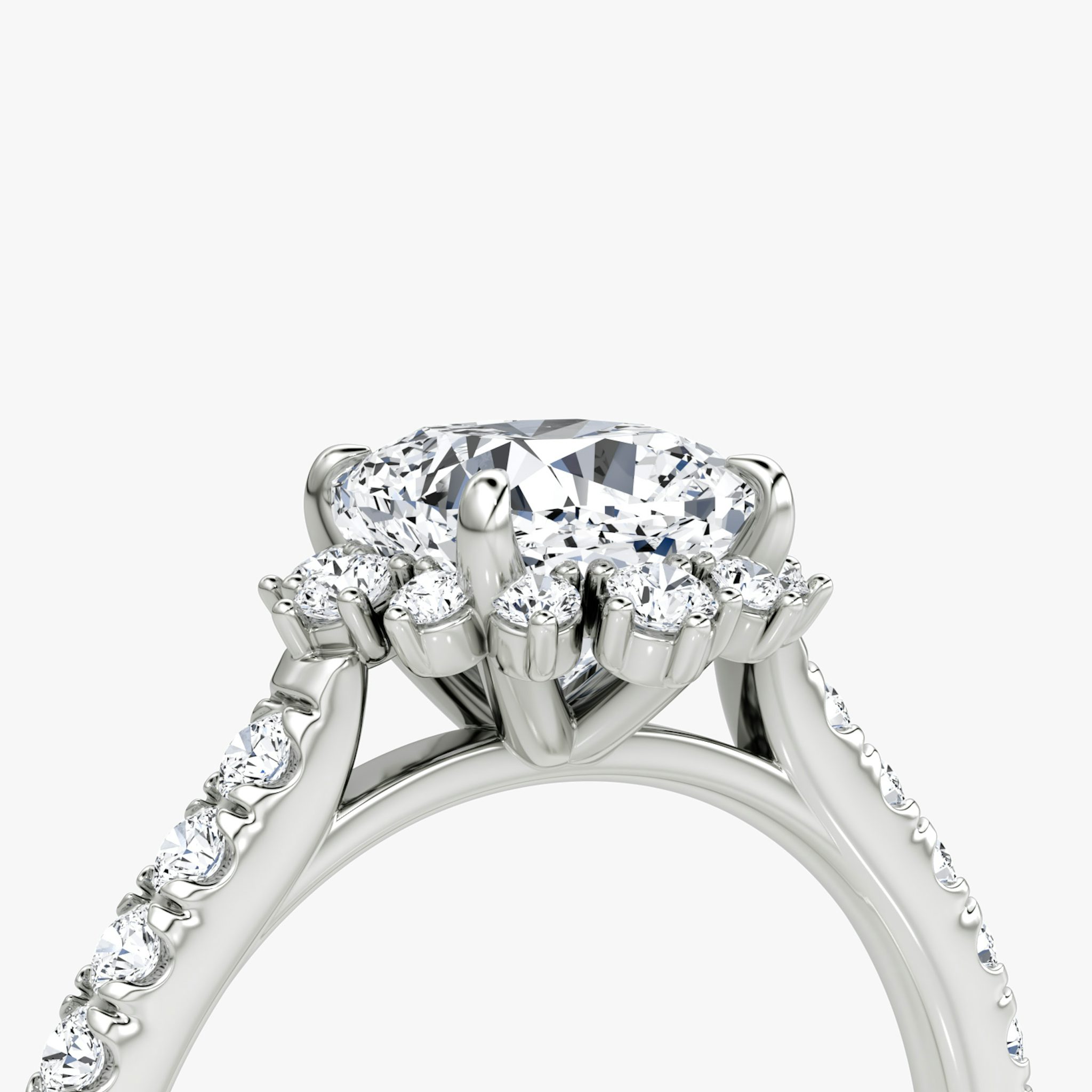 The Aurora Halo | Cushion | 18k | White Gold | bandAccent: Pavé | diamondOrientation: vertical | caratWeight: other