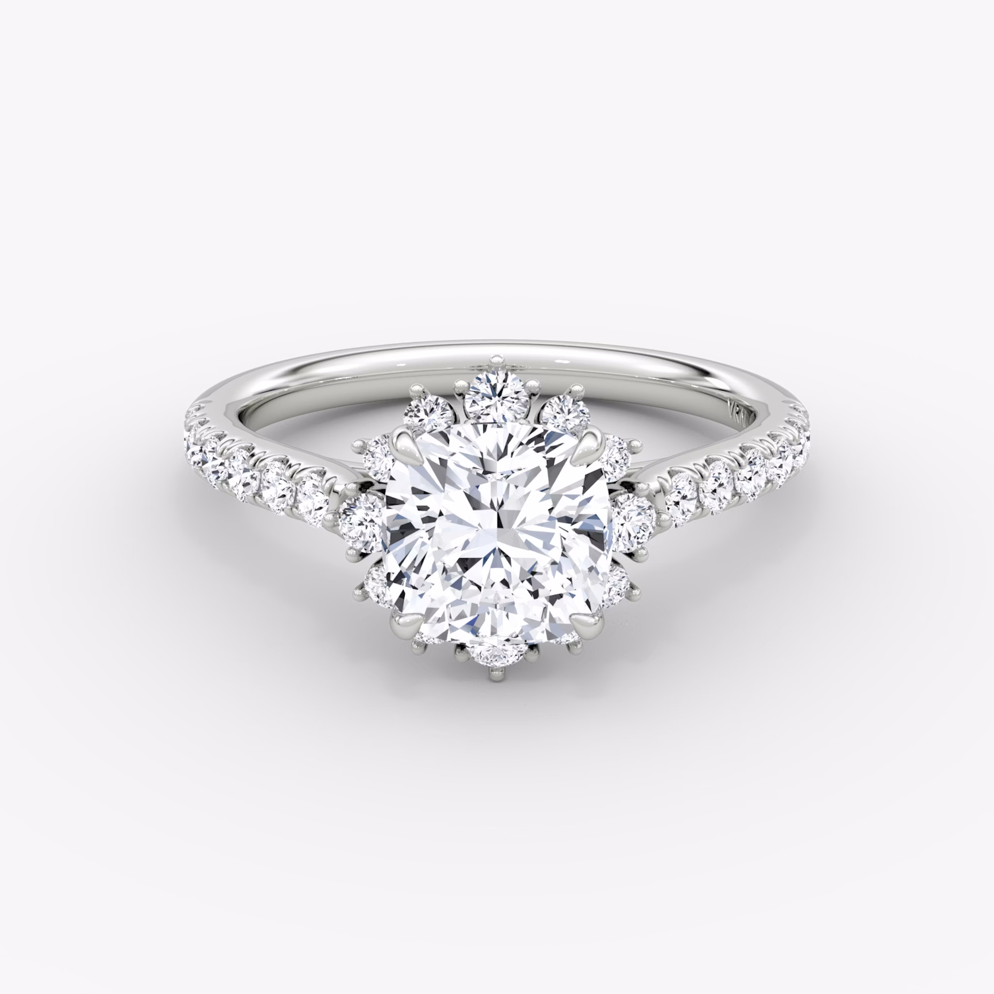 The Aurora Halo | Cushion | 18k | White Gold | bandAccent: Pavé | diamondOrientation: vertical | caratWeight: other