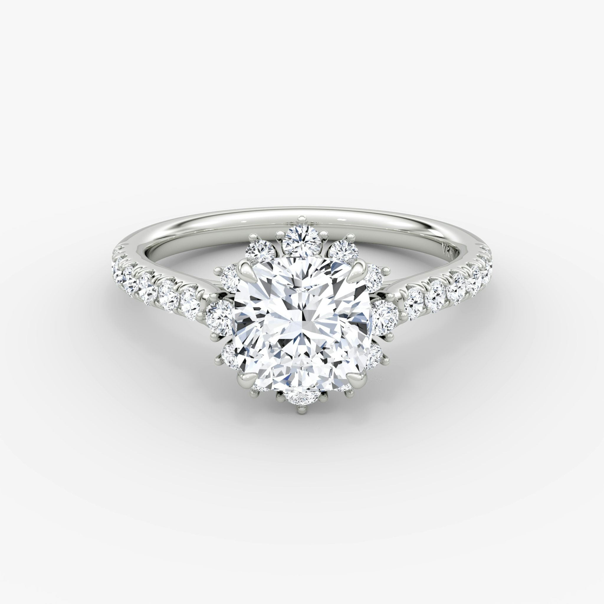 The Aurora Halo | Cushion | 18k | White Gold | bandAccent: Pavé | diamondOrientation: vertical | caratWeight: other