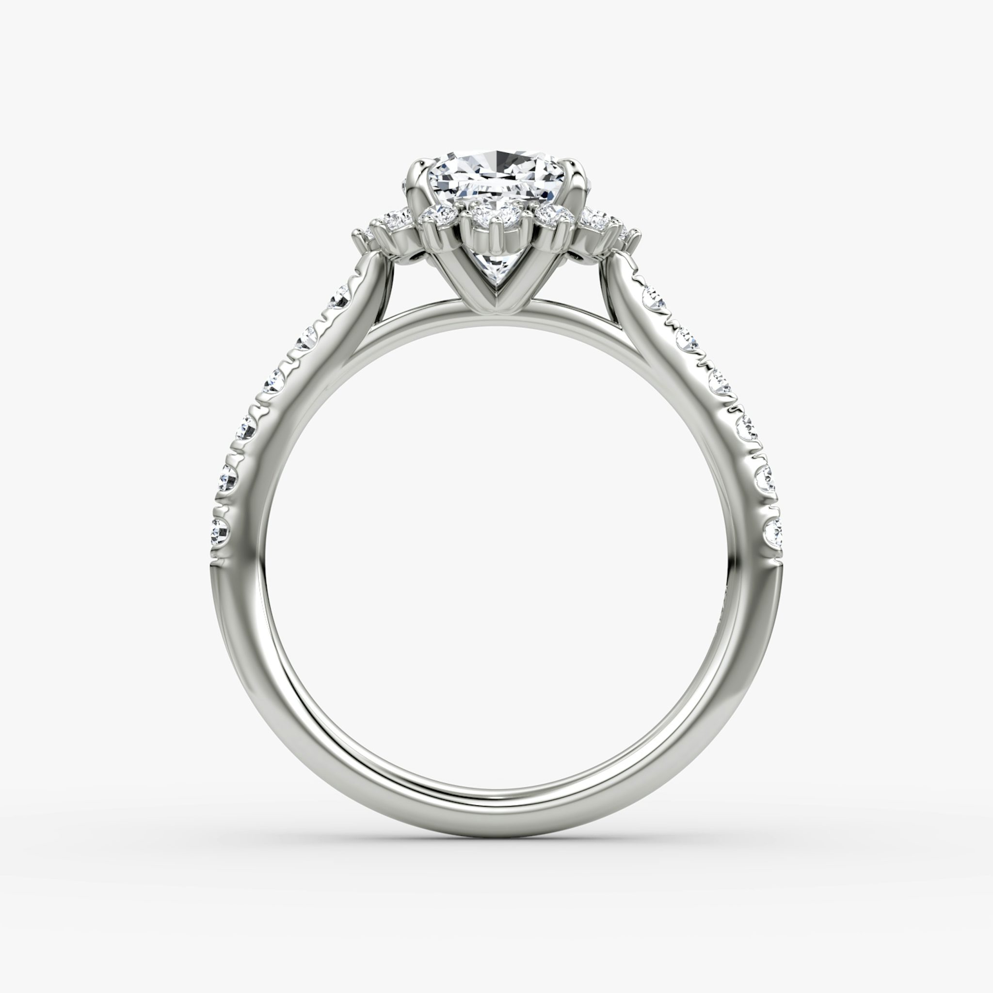 The Aurora Halo | Cushion | 18k | White Gold | bandAccent: Pavé | diamondOrientation: vertical | caratWeight: other
