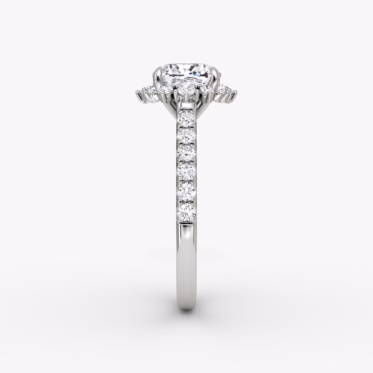 The Aurora Halo | Cushion | 18k | White Gold | bandAccent: Pavé | diamondOrientation: vertical | caratWeight: other