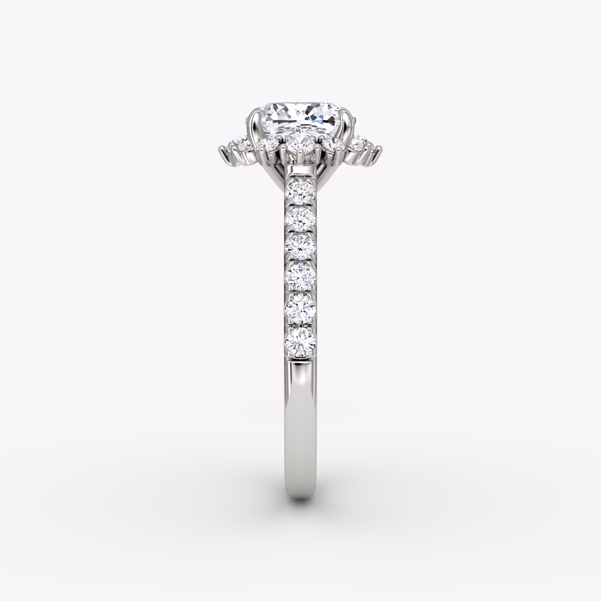 The Aurora Halo | Cushion | 18k | White Gold | bandAccent: Pavé | diamondOrientation: vertical | caratWeight: other