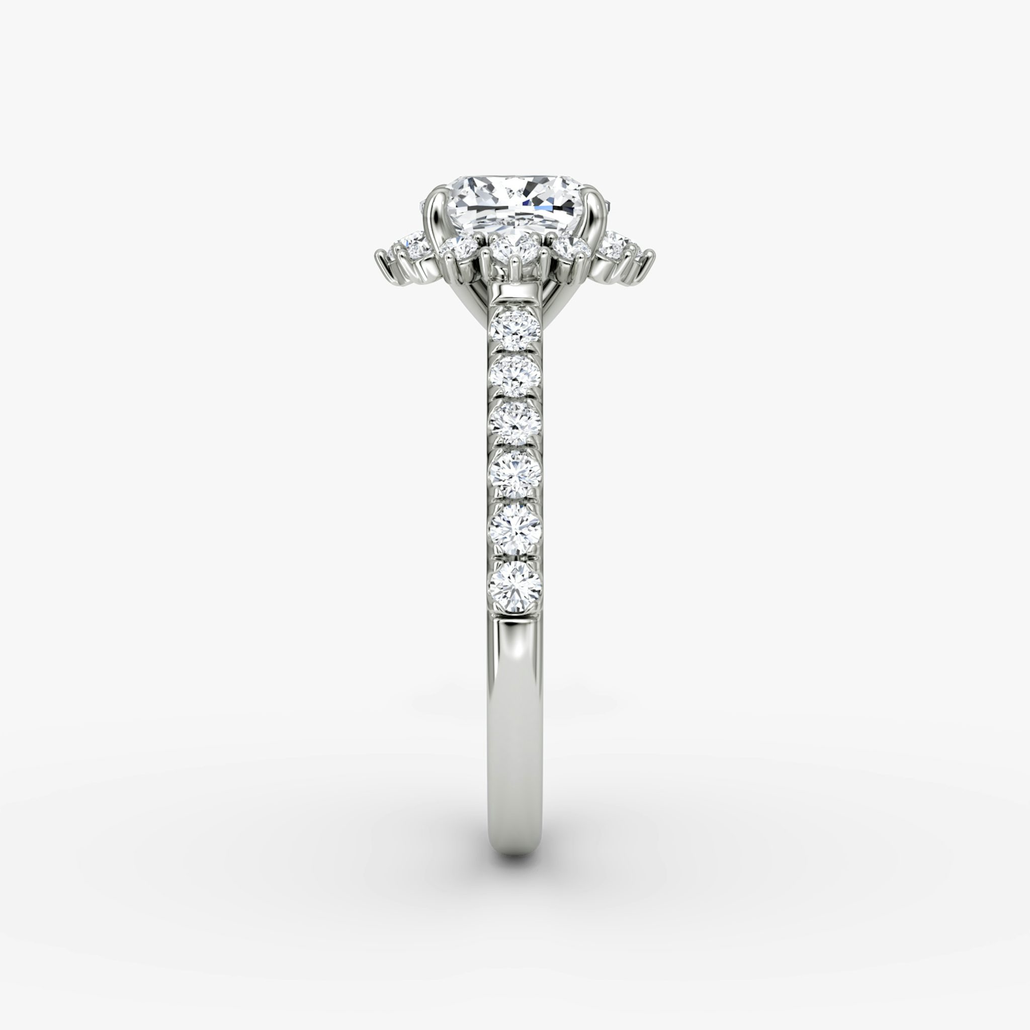 The Aurora Halo | Cushion | 18k | White Gold | bandAccent: Pavé | diamondOrientation: vertical | caratWeight: other