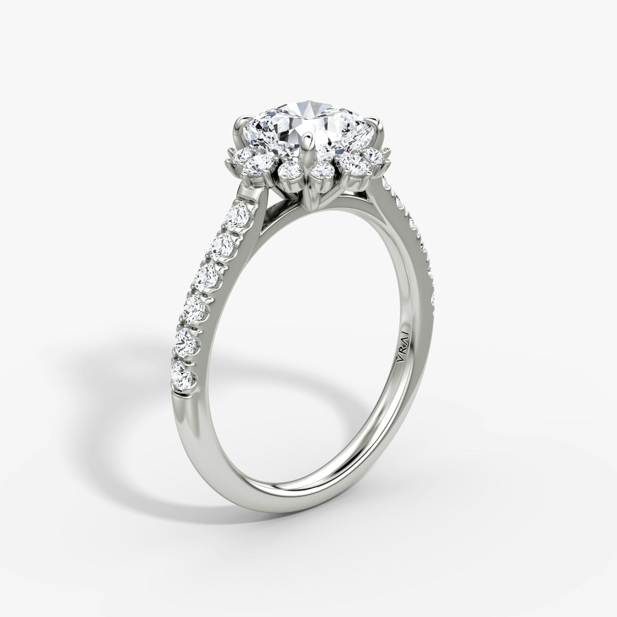 The Aurora Halo | Cushion | 18k | White Gold | bandAccent: Pavé | diamondOrientation: vertical | caratWeight: other