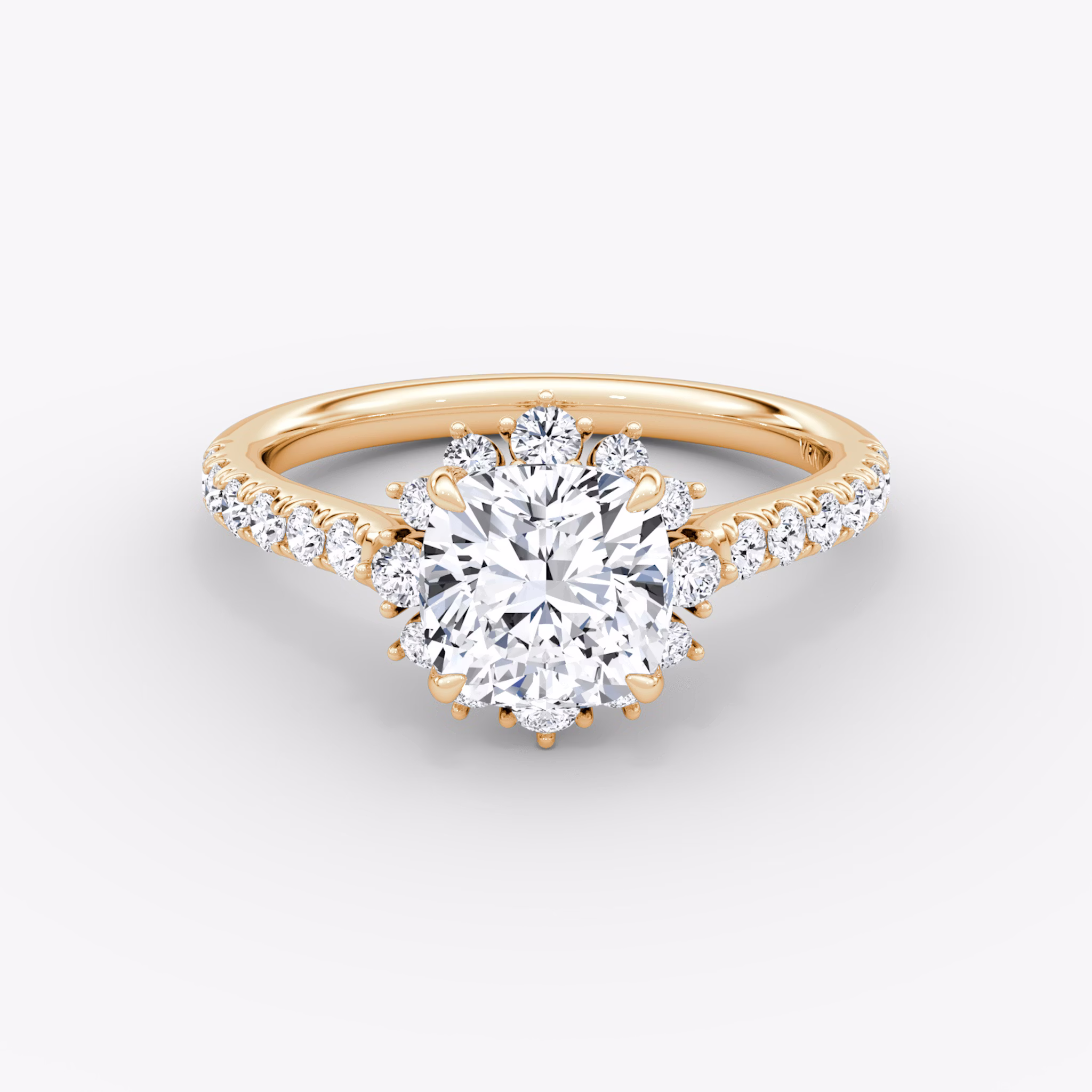 The Aurora Halo | Cushion | 14k | Rose Gold | bandAccent: Pavé | diamondOrientation: vertical | caratWeight: other