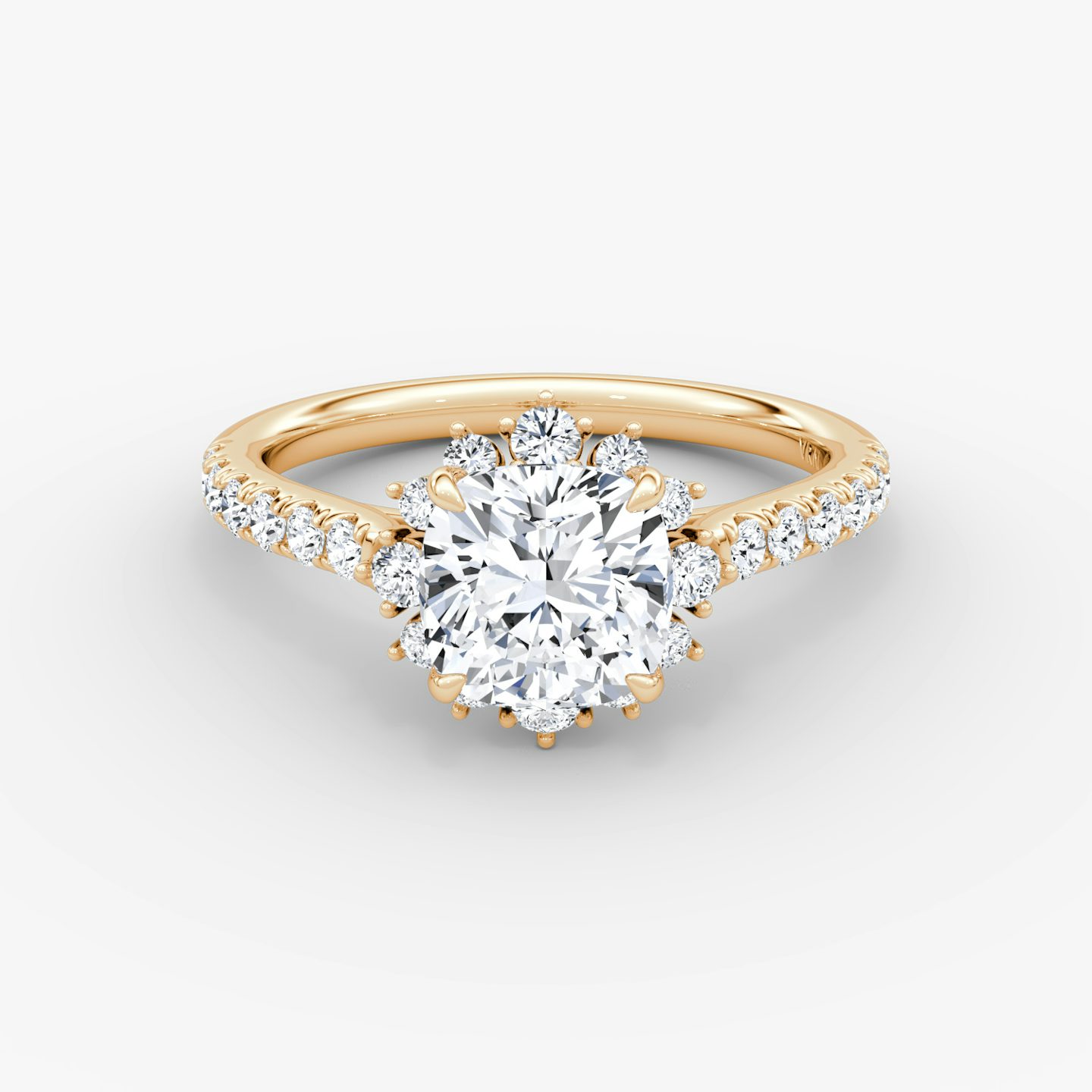 The Aurora Halo | Cushion | 14k | Rose Gold | bandAccent: Pavé | diamondOrientation: vertical | caratWeight: other