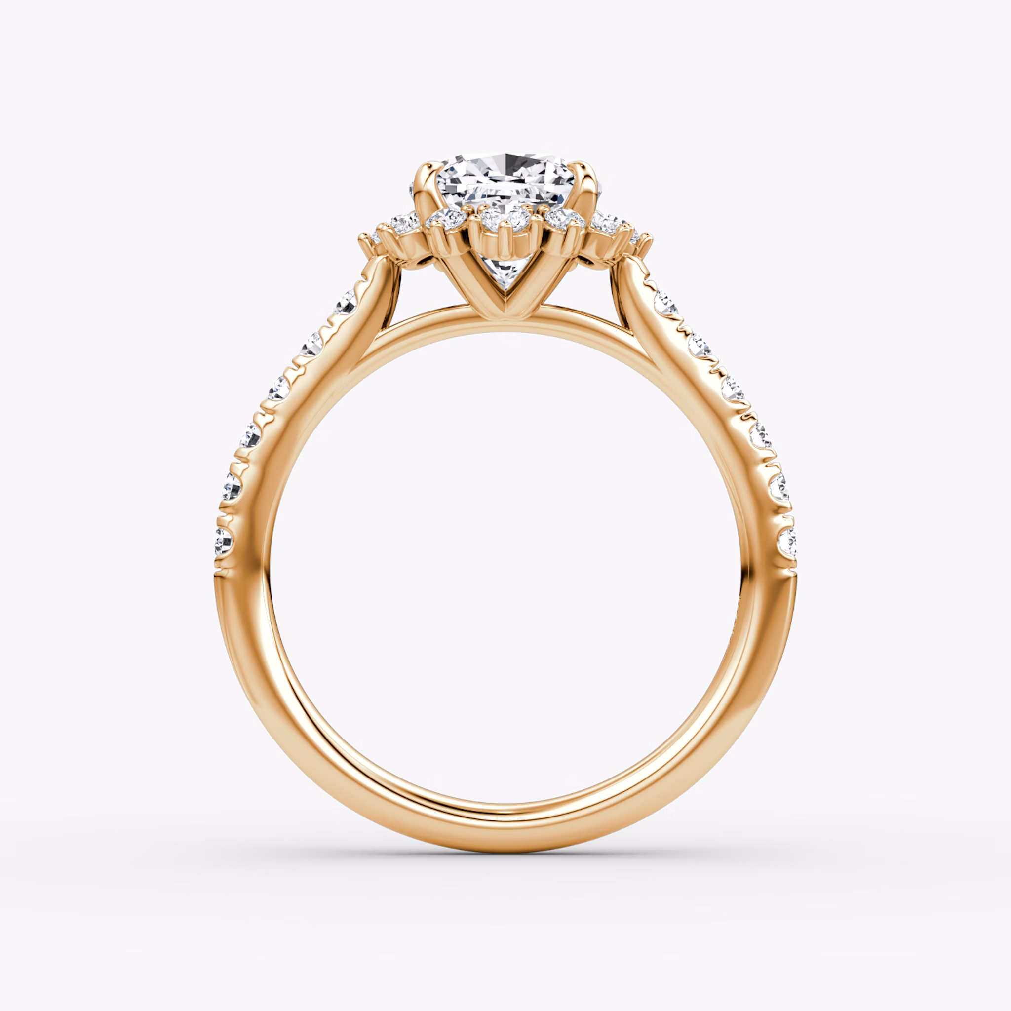 The Aurora Halo | Cushion | 14k | Rose Gold | bandAccent: Pavé | diamondOrientation: vertical | caratWeight: other