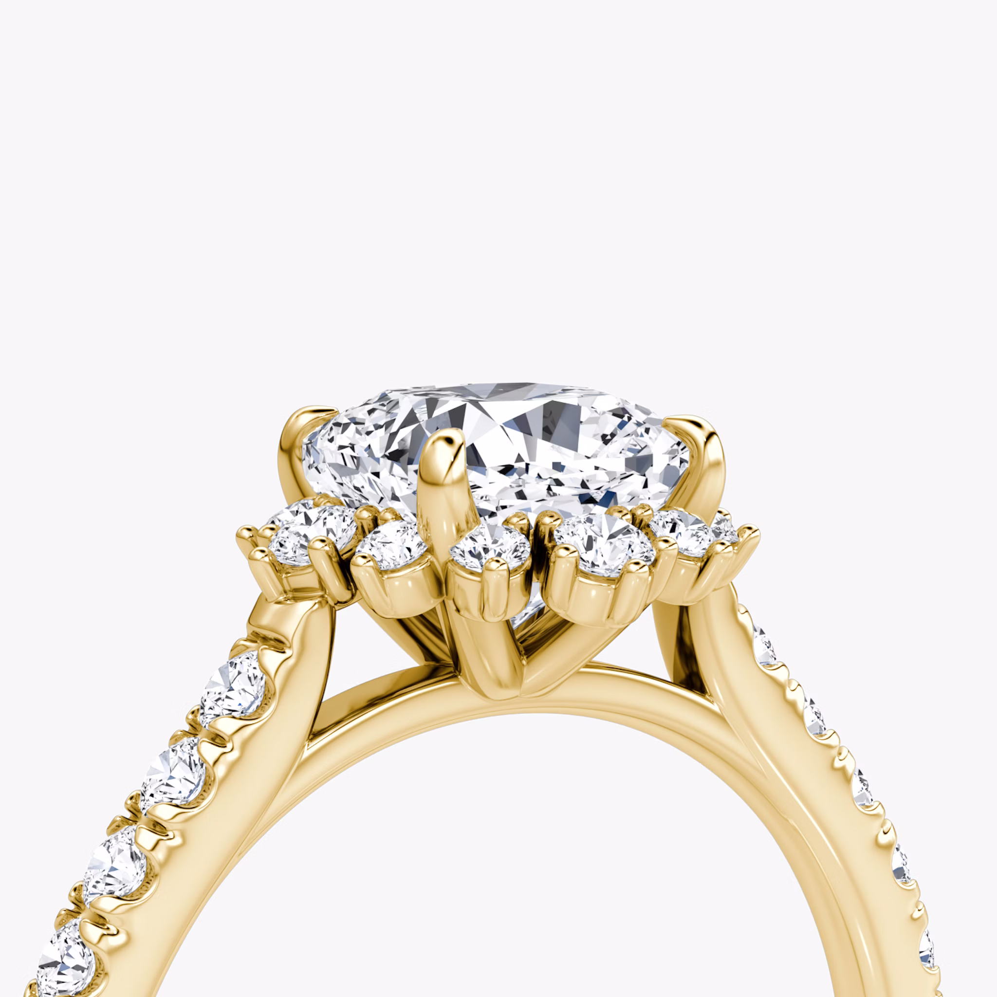 The Aurora Halo | Cushion | 18k | Yellow Gold | bandAccent: Pavé | diamondOrientation: vertical | caratWeight: other