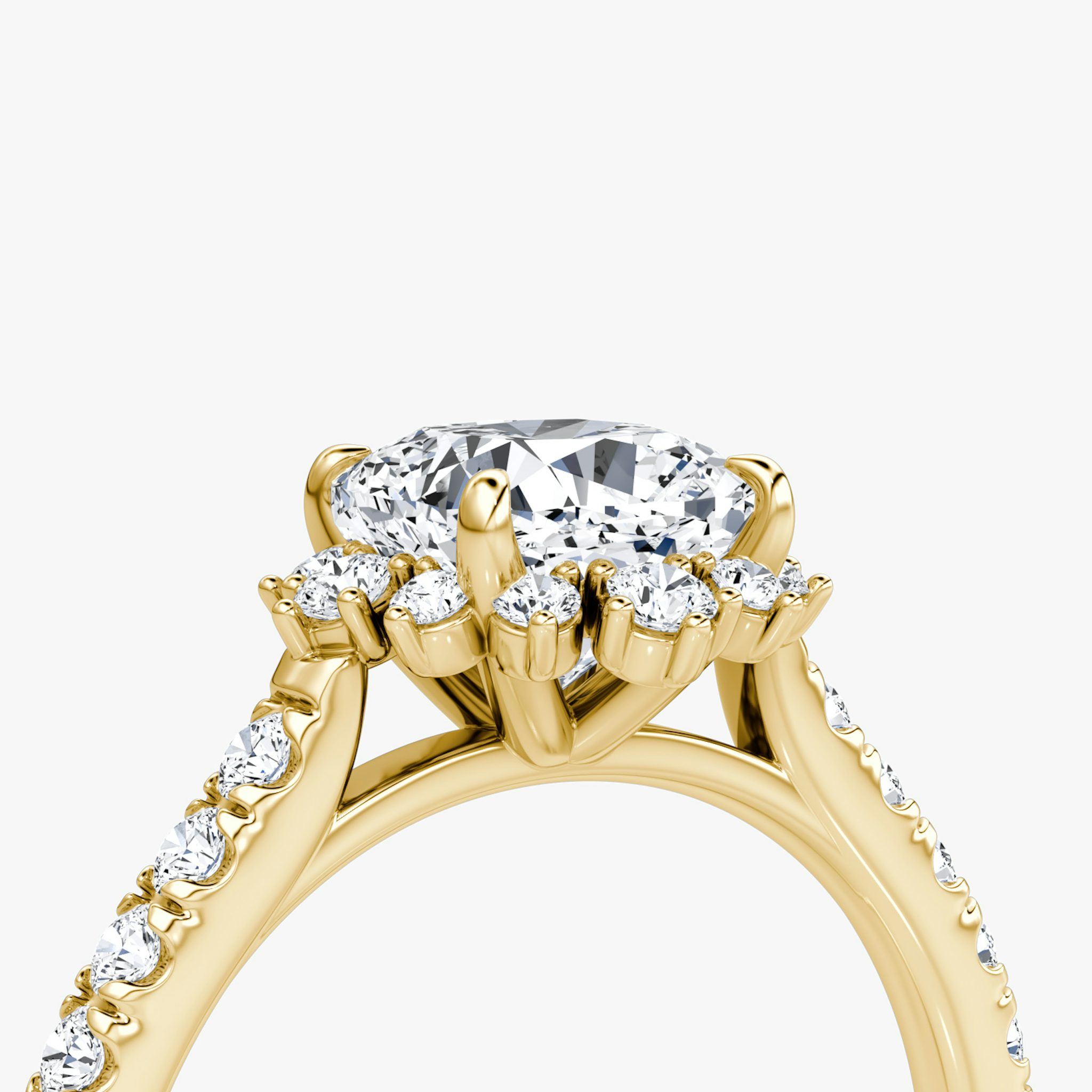 The Aurora Halo | Cushion | 18k | Yellow Gold | bandAccent: Pavé | diamondOrientation: vertical | caratWeight: other