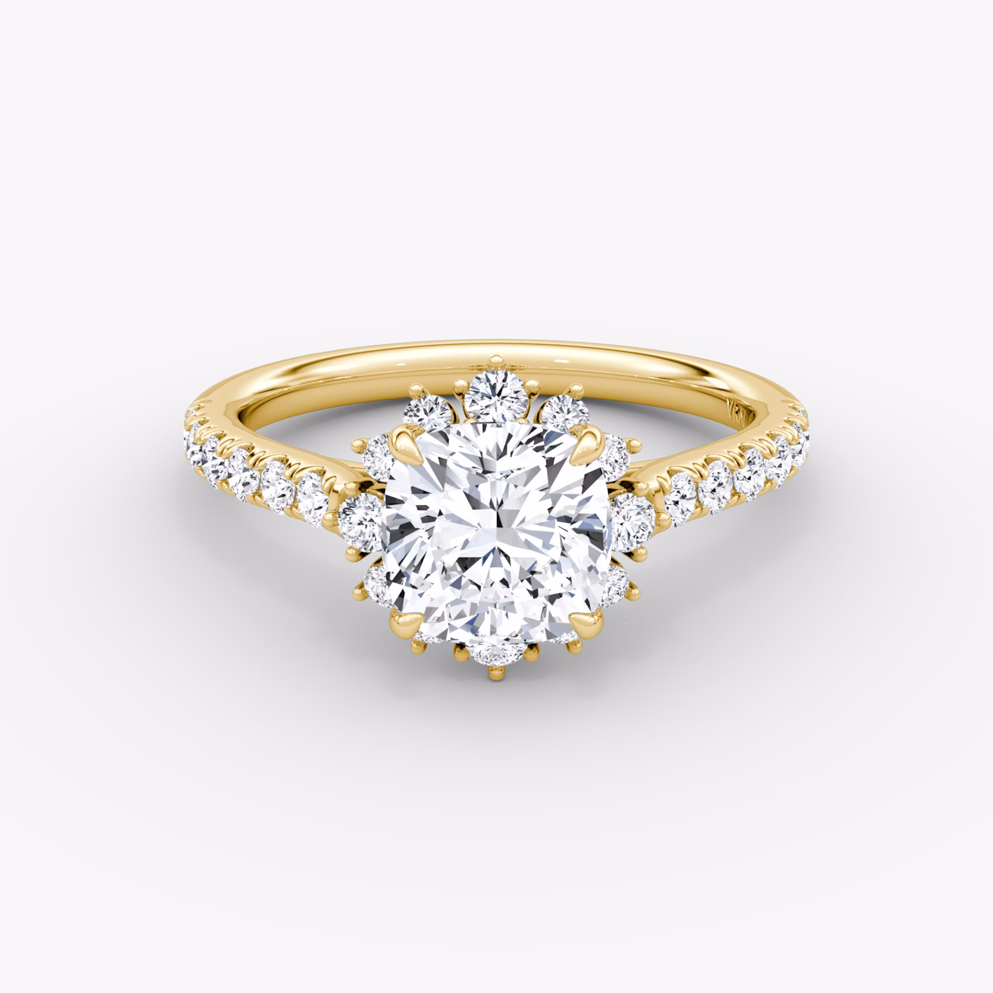 The Aurora Halo | Cushion | 18k | Yellow Gold | bandAccent: Pavé | diamondOrientation: vertical | caratWeight: other