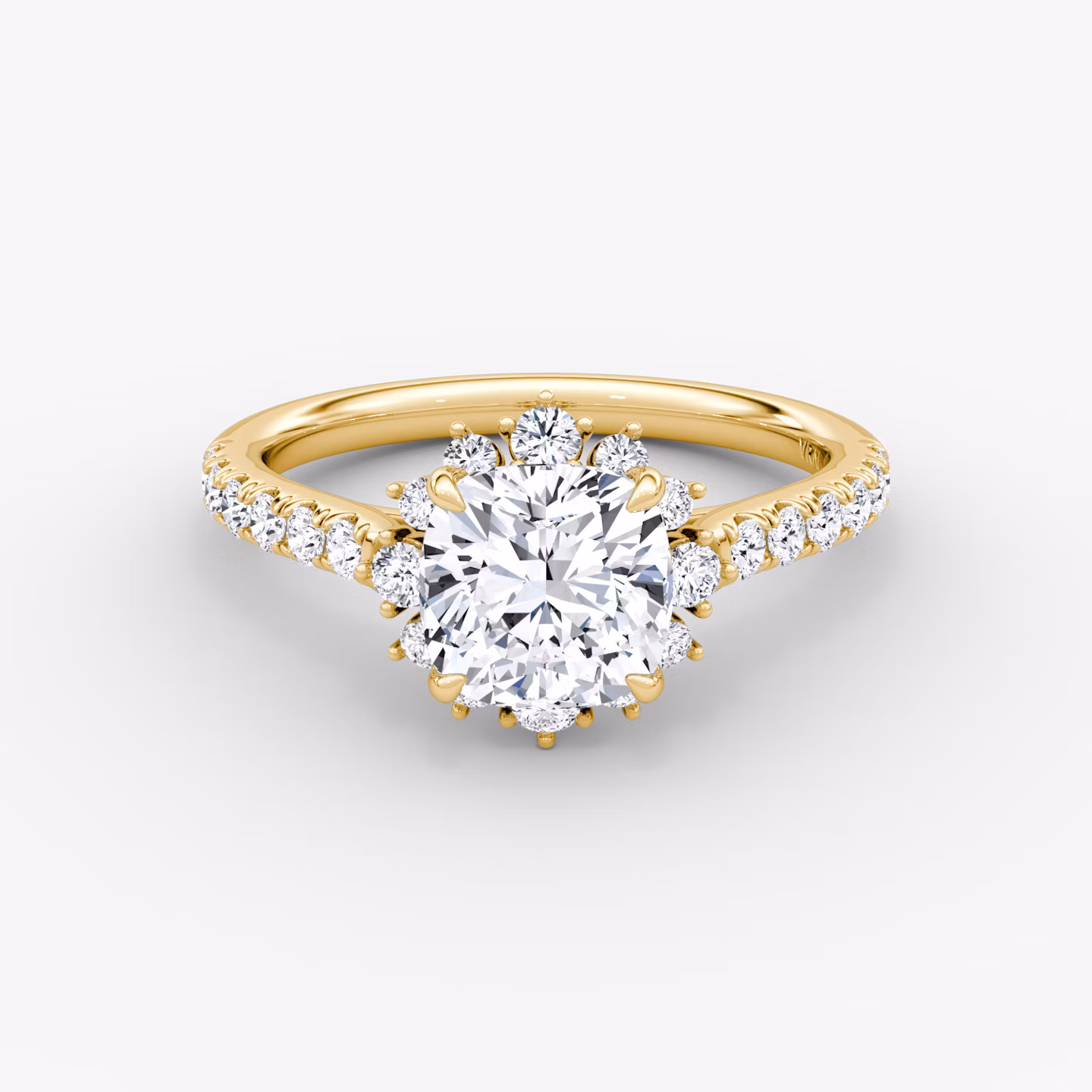 Aurora Halo | Cushion | 18k | Gelbgold | bandAccent: Mit Pavé-Besatz | diamondOrientation: vertical | caratWeight: other