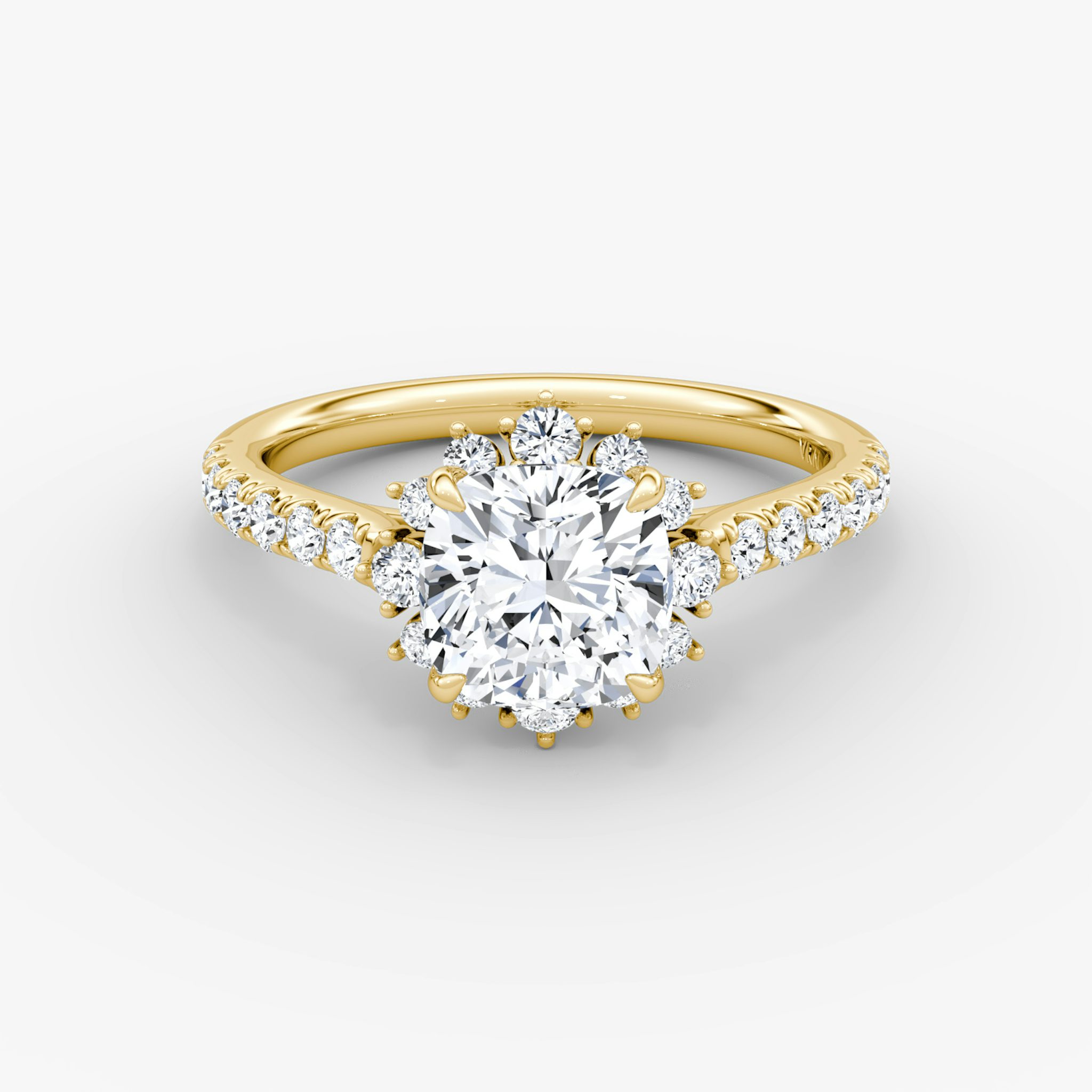 The Aurora Halo | Cushion | 18k | Yellow Gold | bandAccent: Pavé | diamondOrientation: vertical | caratWeight: other