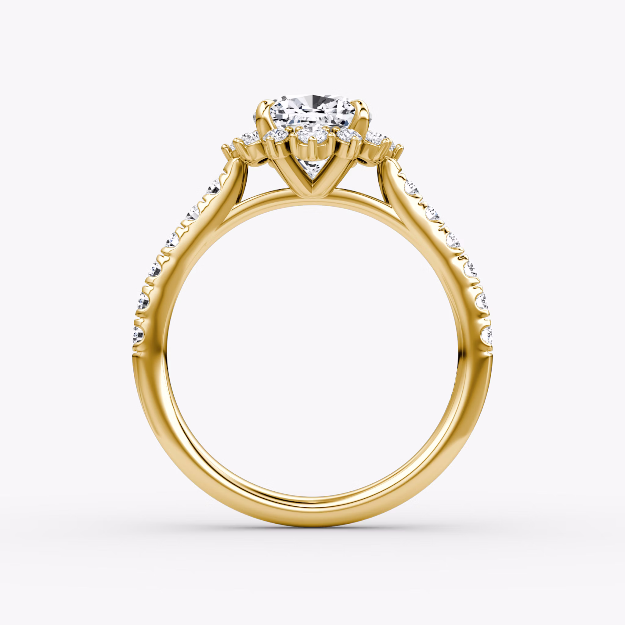 The Aurora Halo | Cushion | 18k | Yellow Gold | bandAccent: Pavé | diamondOrientation: vertical | caratWeight: other