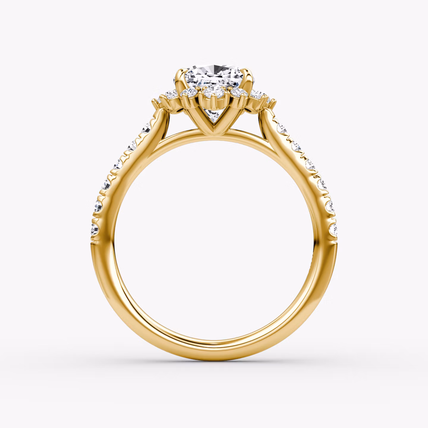 Aurora Halo | Cushion | 18k | Gelbgold | bandAccent: Mit Pavé-Besatz | diamondOrientation: vertical | caratWeight: other