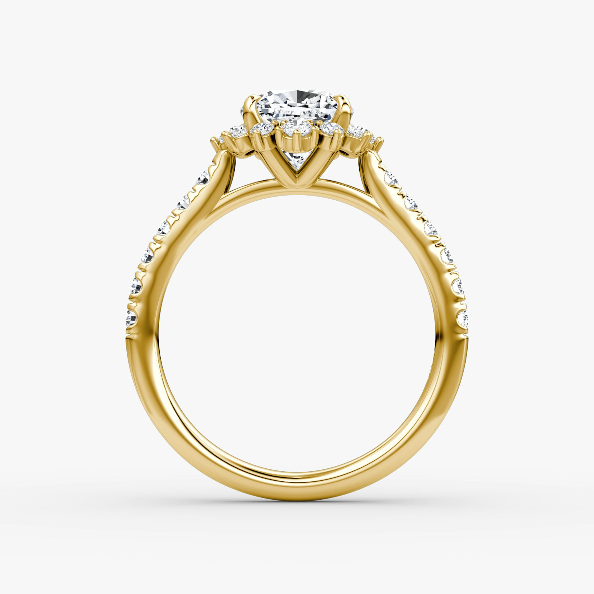 The Aurora Halo | Cushion | 18k | Yellow Gold | bandAccent: Pavé | diamondOrientation: vertical | caratWeight: other