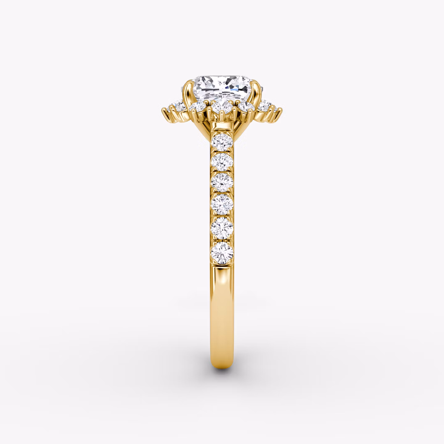 Aurora Halo | Cushion | 18k | Gelbgold | bandAccent: Mit Pavé-Besatz | diamondOrientation: vertical | caratWeight: other