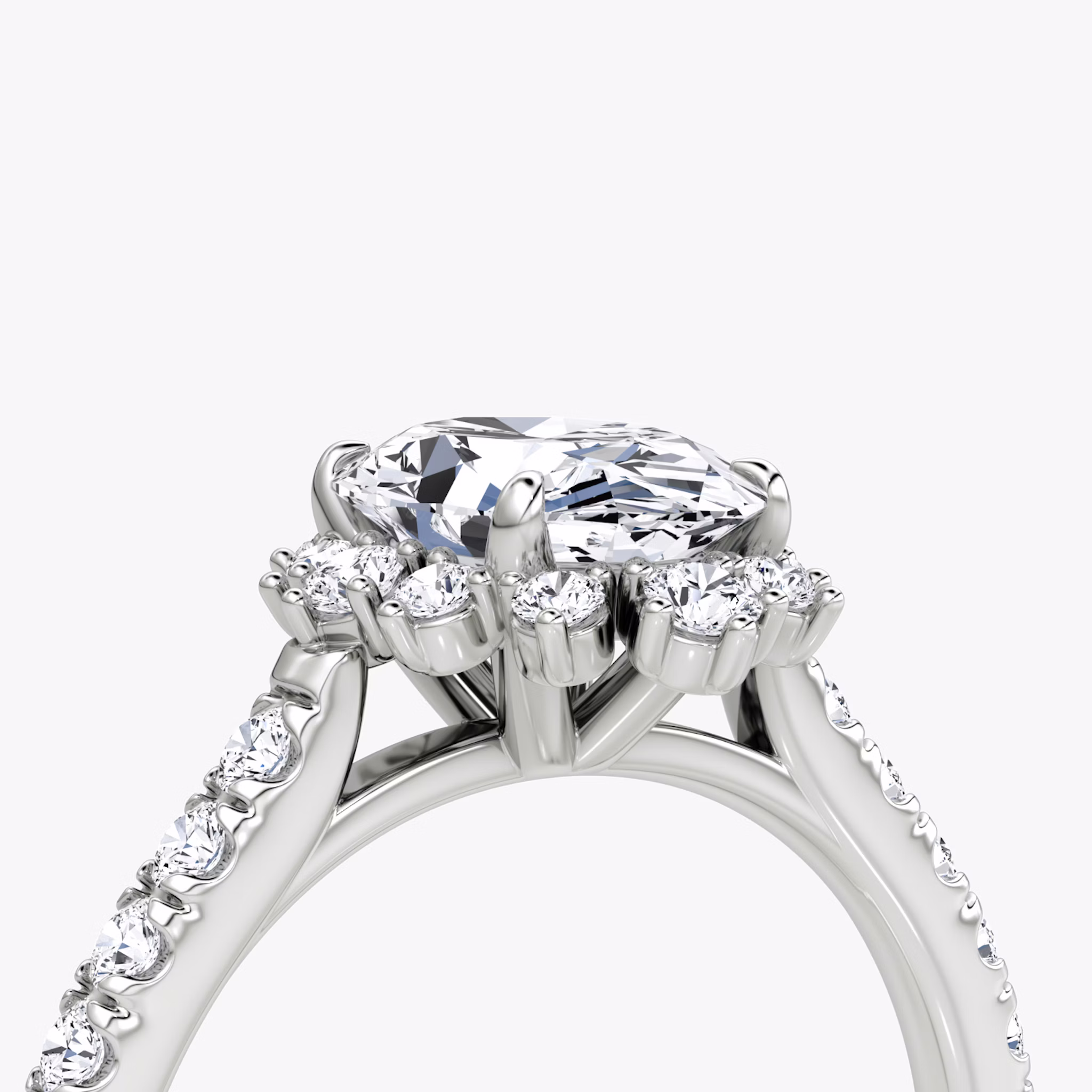 The Aurora Halo | Oval | 18k | White Gold | bandAccent: Pavé | diamondOrientation: vertical | caratWeight: other