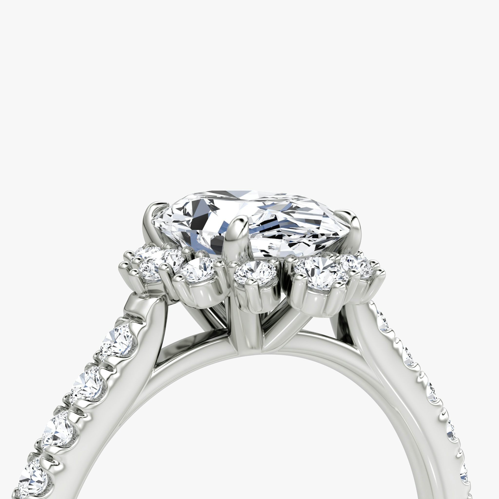 The Aurora Halo | Oval | 18k | White Gold | bandAccent: Pavé | diamondOrientation: vertical | caratWeight: other
