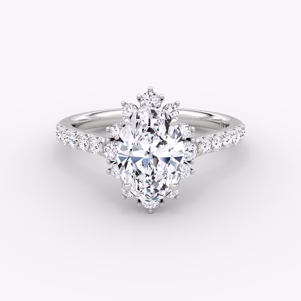 The Aurora Halo | Oval | 18k | White Gold | bandAccent: Pavé | diamondOrientation: vertical | caratWeight: other