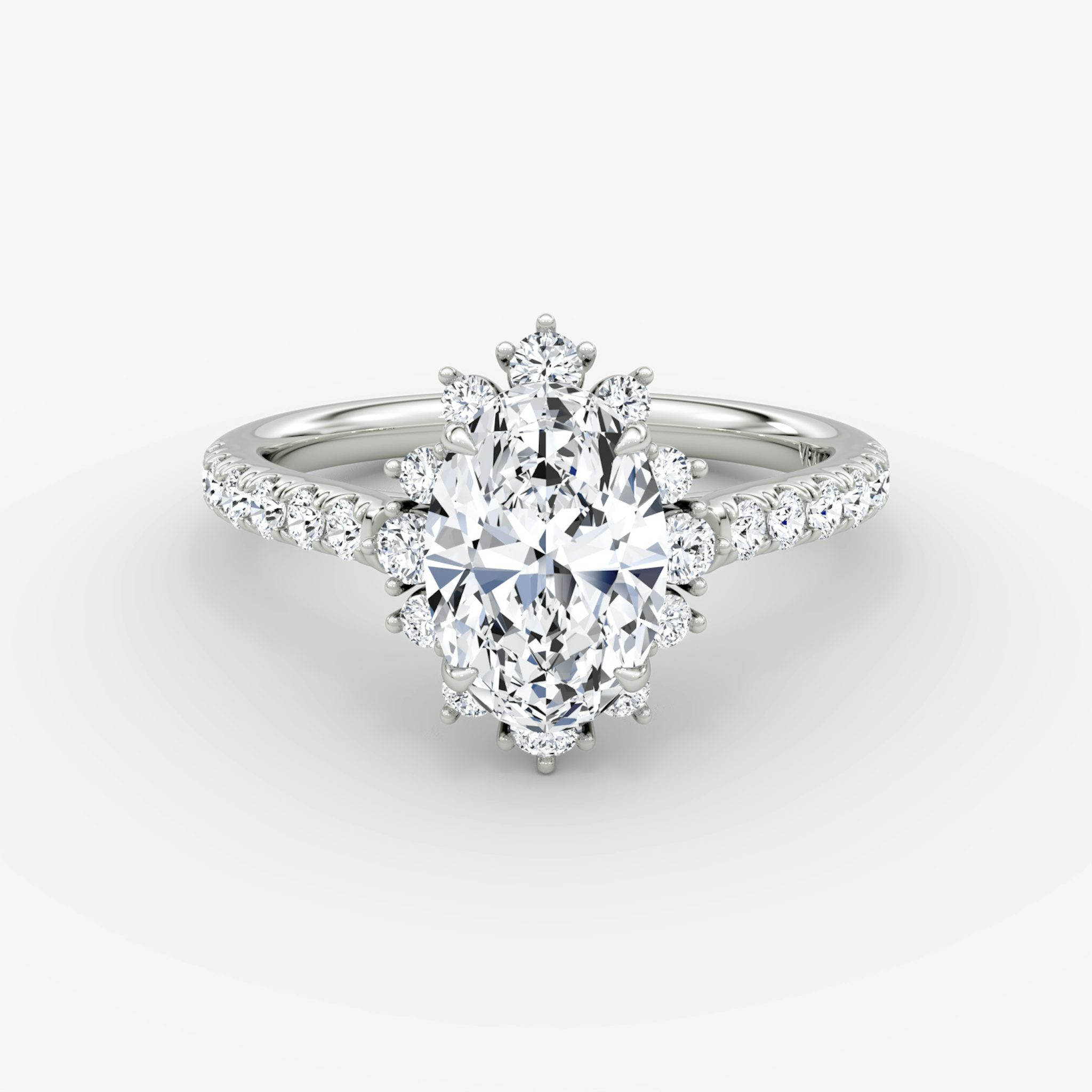 The Aurora Halo | Oval | 18k | White Gold | bandAccent: Pavé | diamondOrientation: vertical | caratWeight: other