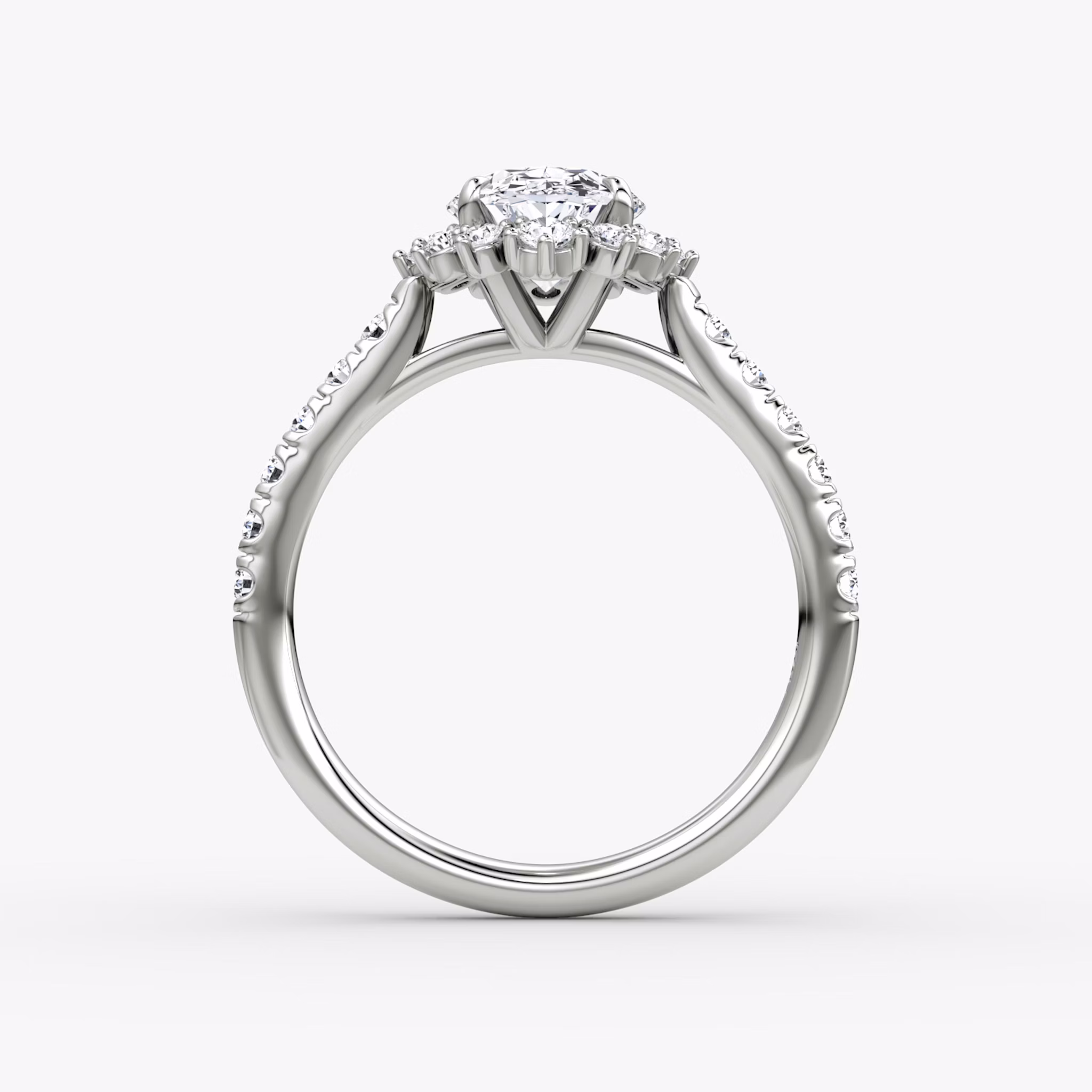 The Aurora Halo | Oval | 18k | White Gold | bandAccent: Pavé | diamondOrientation: vertical | caratWeight: other