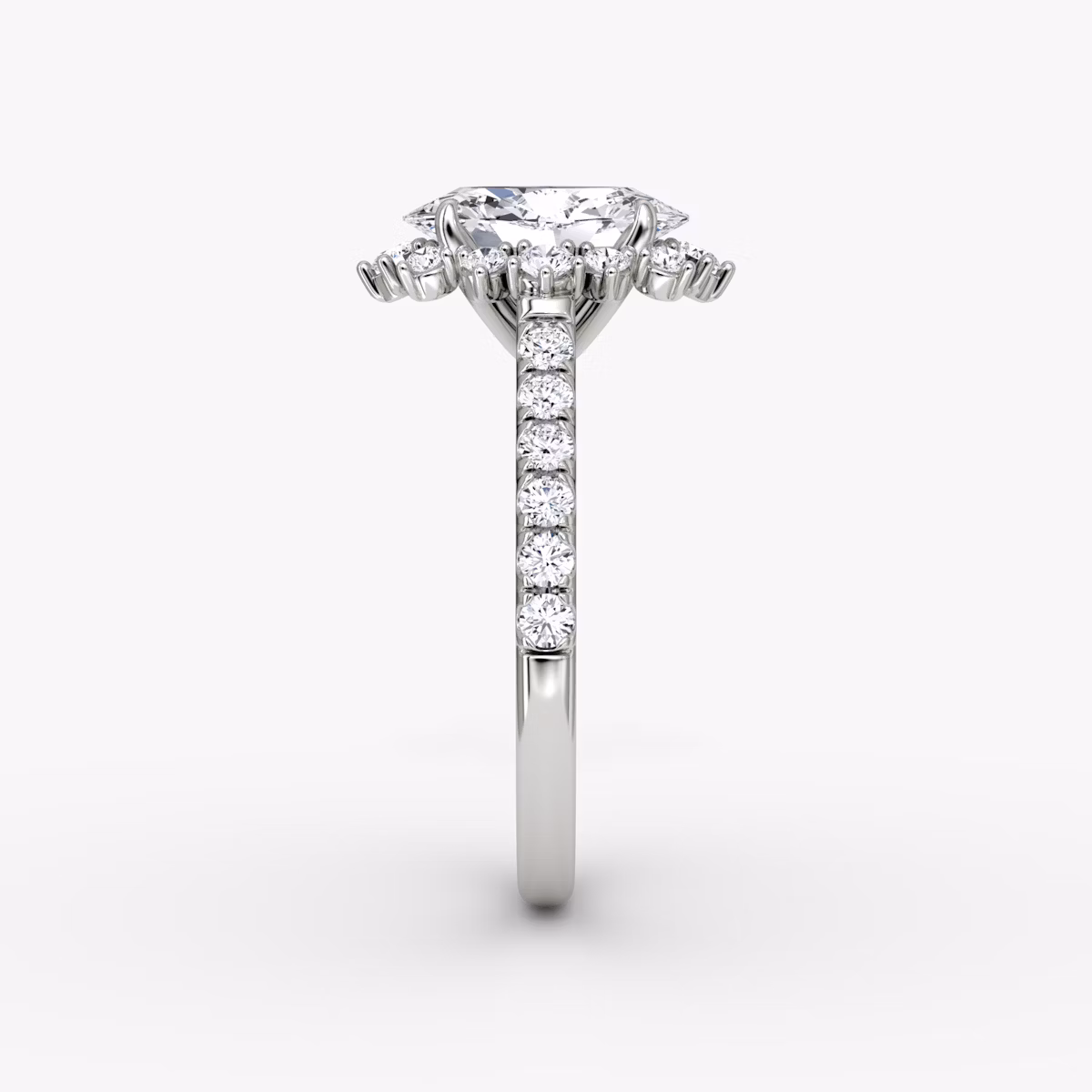 The Aurora Halo | Oval | 18k | White Gold | bandAccent: Pavé | diamondOrientation: vertical | caratWeight: other
