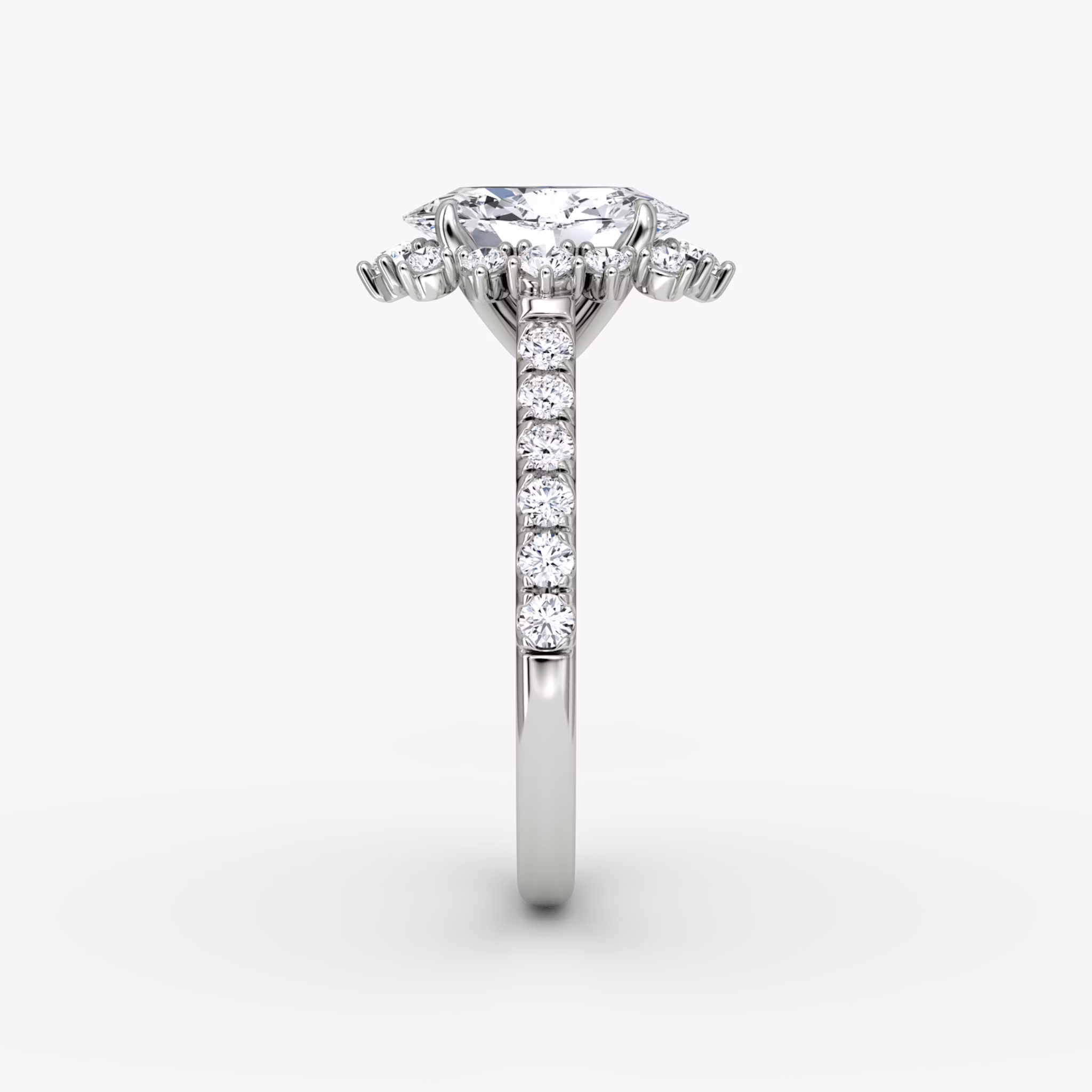 The Aurora Halo | Oval | 18k | White Gold | bandAccent: Pavé | diamondOrientation: vertical | caratWeight: other