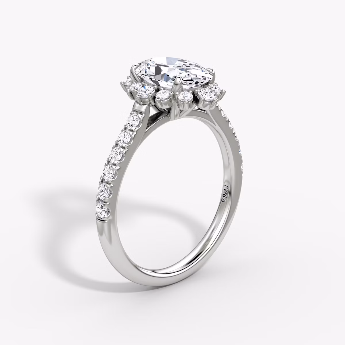 The Aurora Halo | Oval | 18k | White Gold | bandAccent: Pavé | diamondOrientation: vertical | caratWeight: other