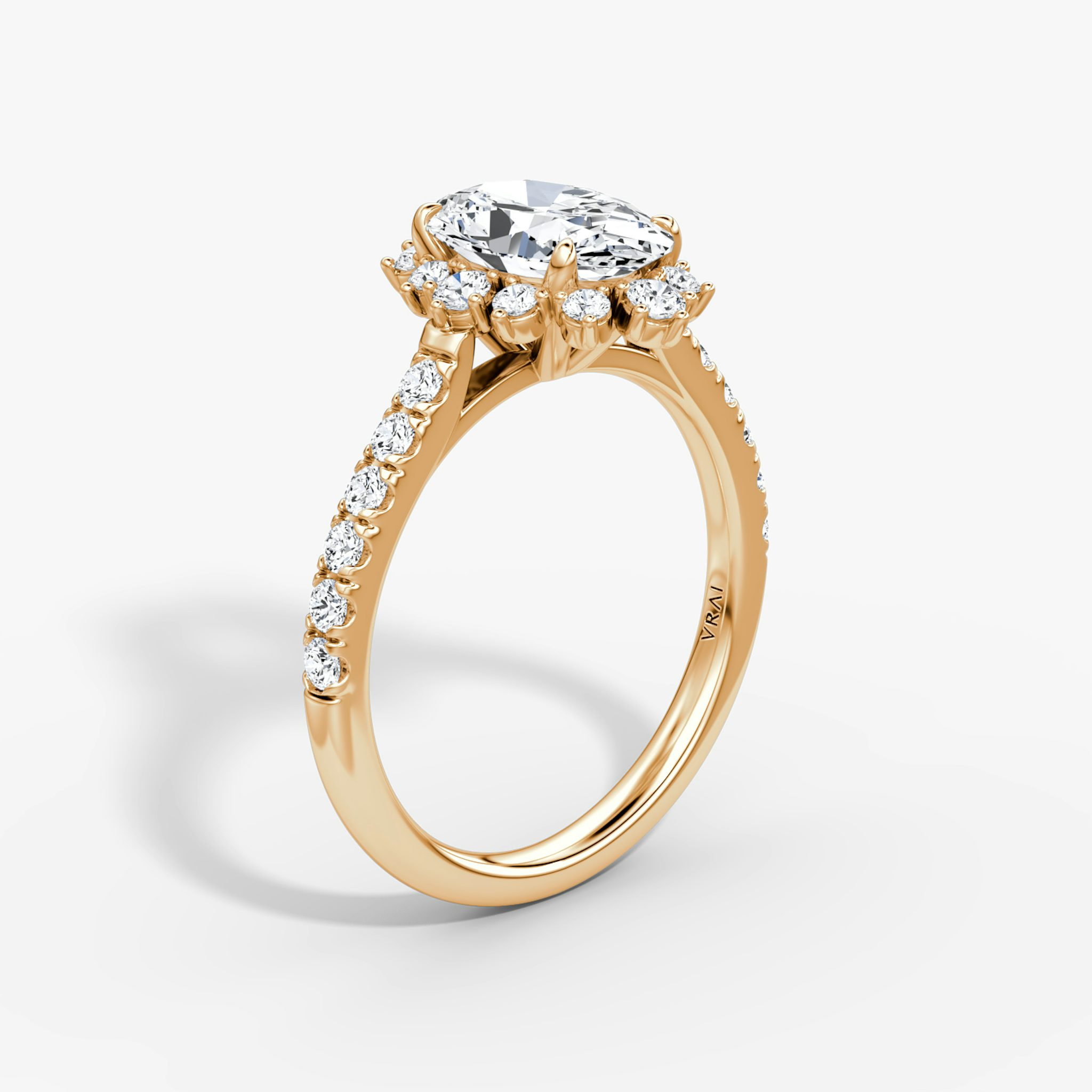 The Aurora Halo | Oval | 14k | Rose Gold | bandAccent: Pavé | diamondOrientation: vertical | caratWeight: other