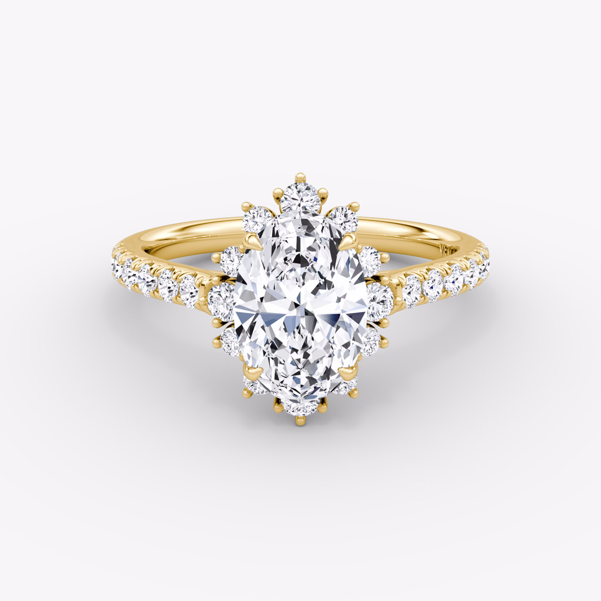The Aurora Halo | Oval | 18k | Yellow Gold | bandAccent: Pavé | diamondOrientation: vertical | caratWeight: other