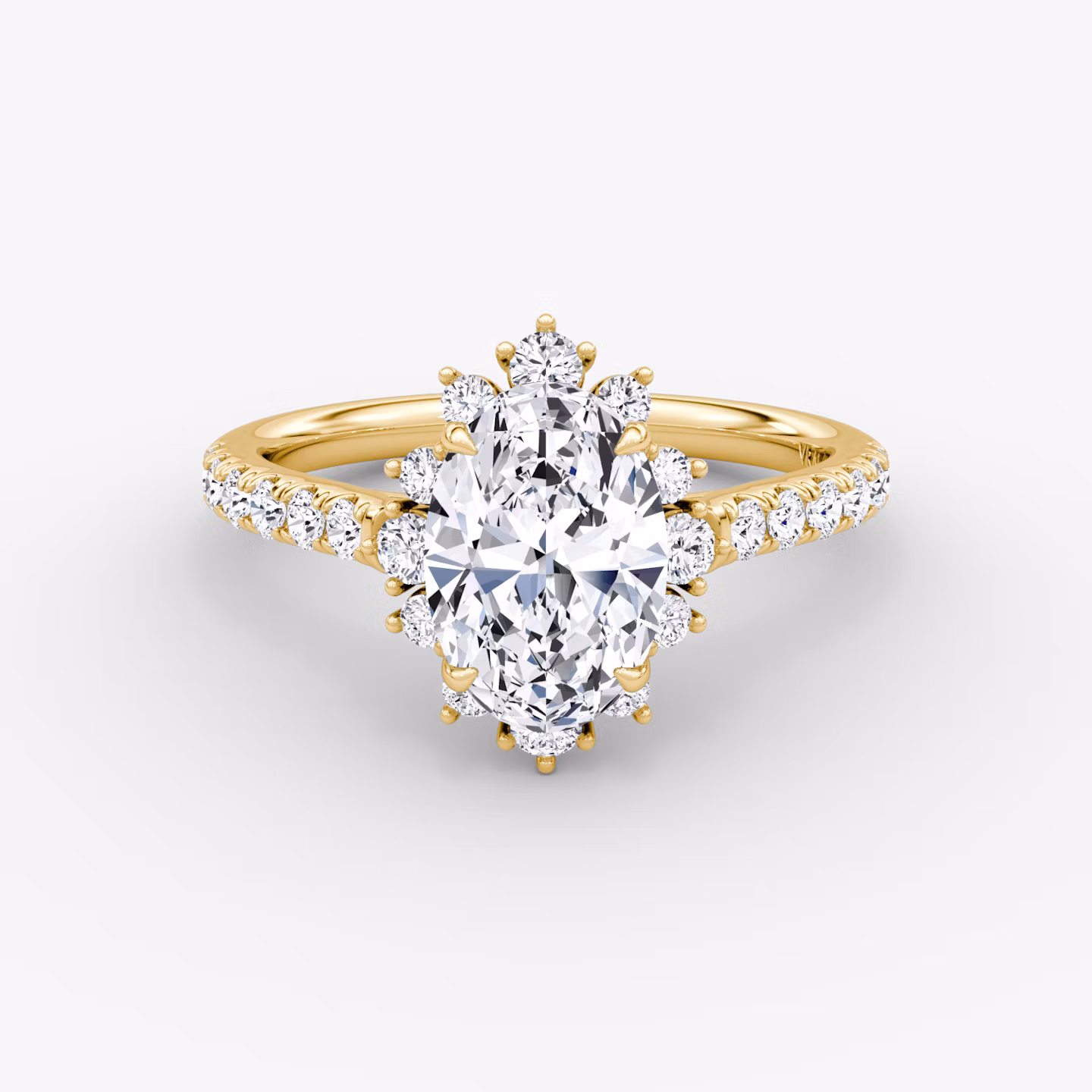 The Aurora Halo | Oval | 18k | Yellow Gold | bandAccent: Pavé | diamondOrientation: vertical | caratWeight: other