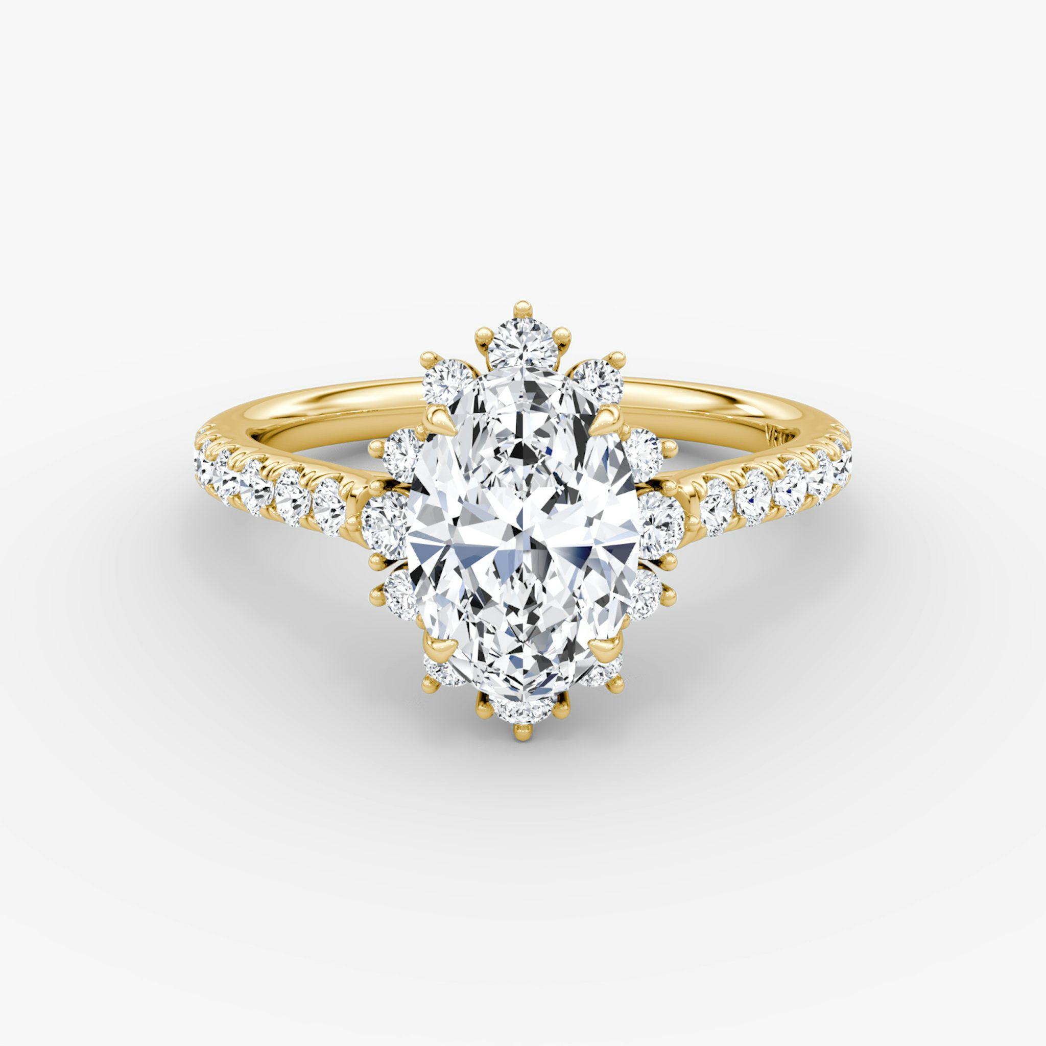 The Aurora Halo | Oval | 18k | Yellow Gold | bandAccent: Pavé | diamondOrientation: vertical | caratWeight: other