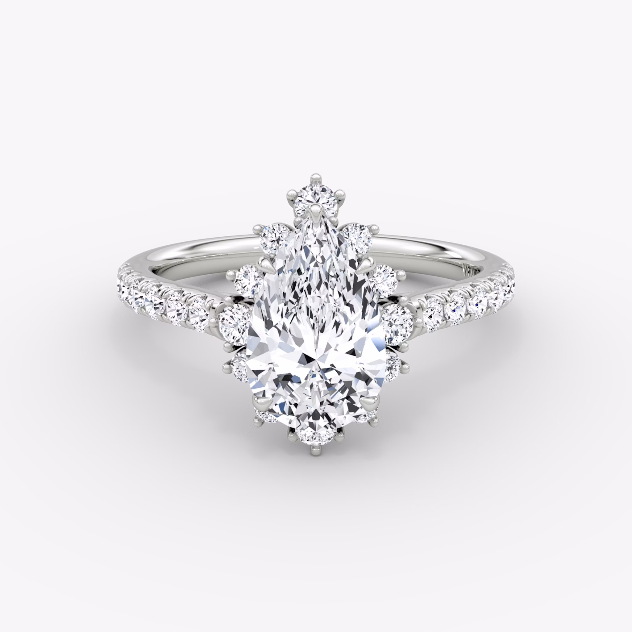 The Aurora Halo | Pear | 18k | White Gold | bandAccent: Pavé | diamondOrientation: vertical | caratWeight: other