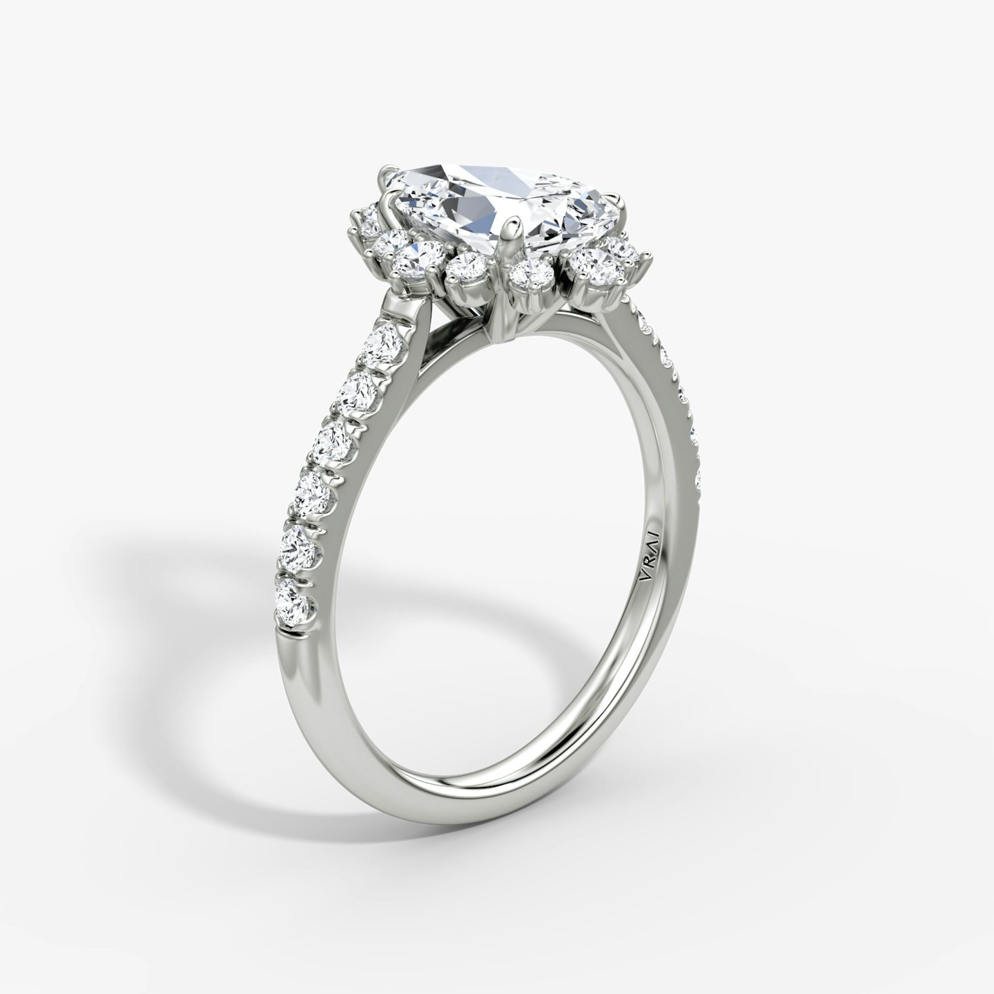 The Aurora Halo | Pear | Platinum | bandAccent: Pavé | diamondOrientation: vertical | caratWeight: other