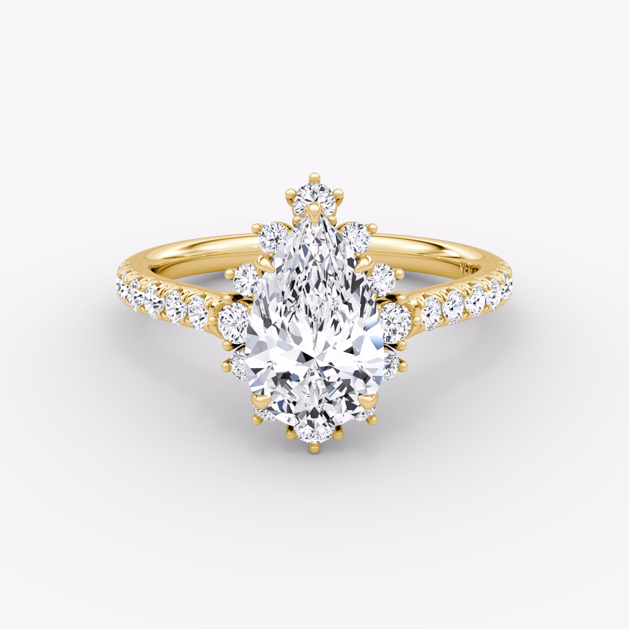 The Aurora Halo | Pear | 18k | Yellow Gold | bandAccent: Pavé | diamondOrientation: vertical | caratWeight: other